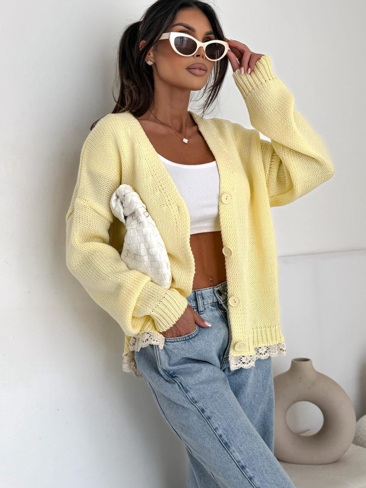  Sweter Bocca z Koronką Bananowy