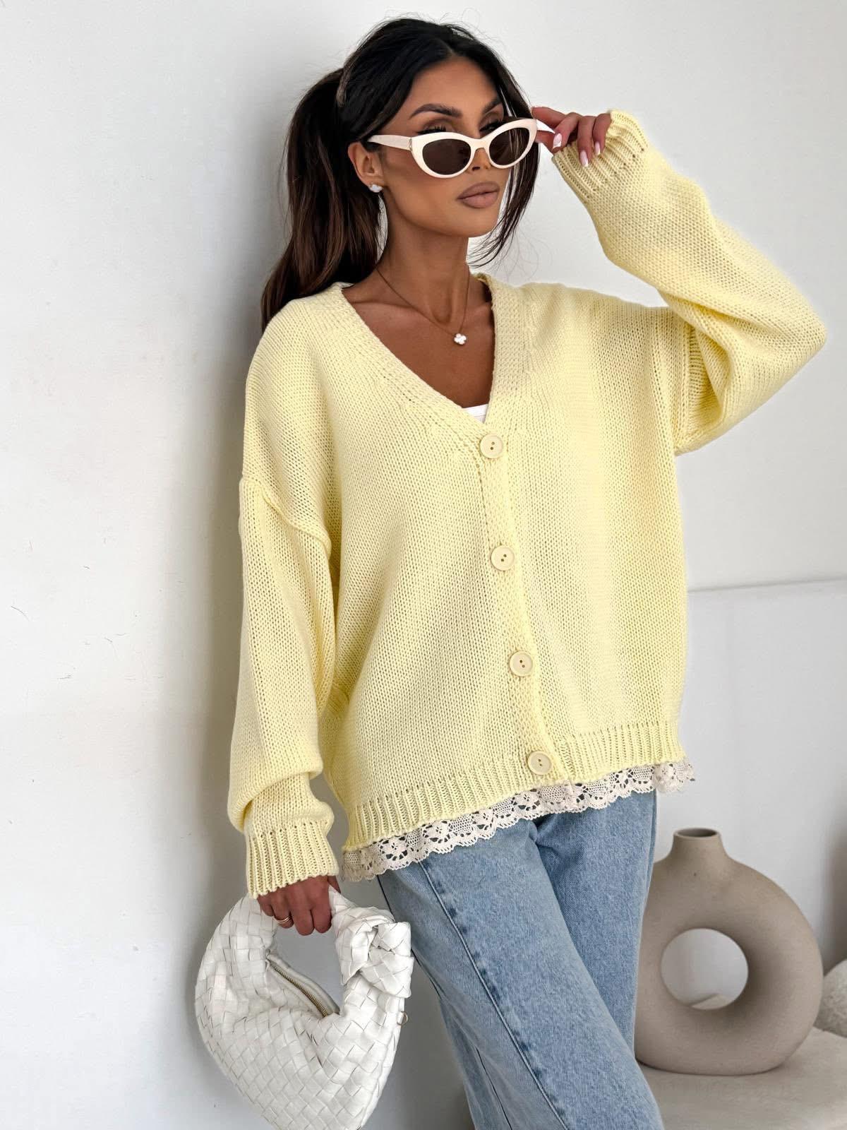  Sweter Bocca z Koronką Bananowy