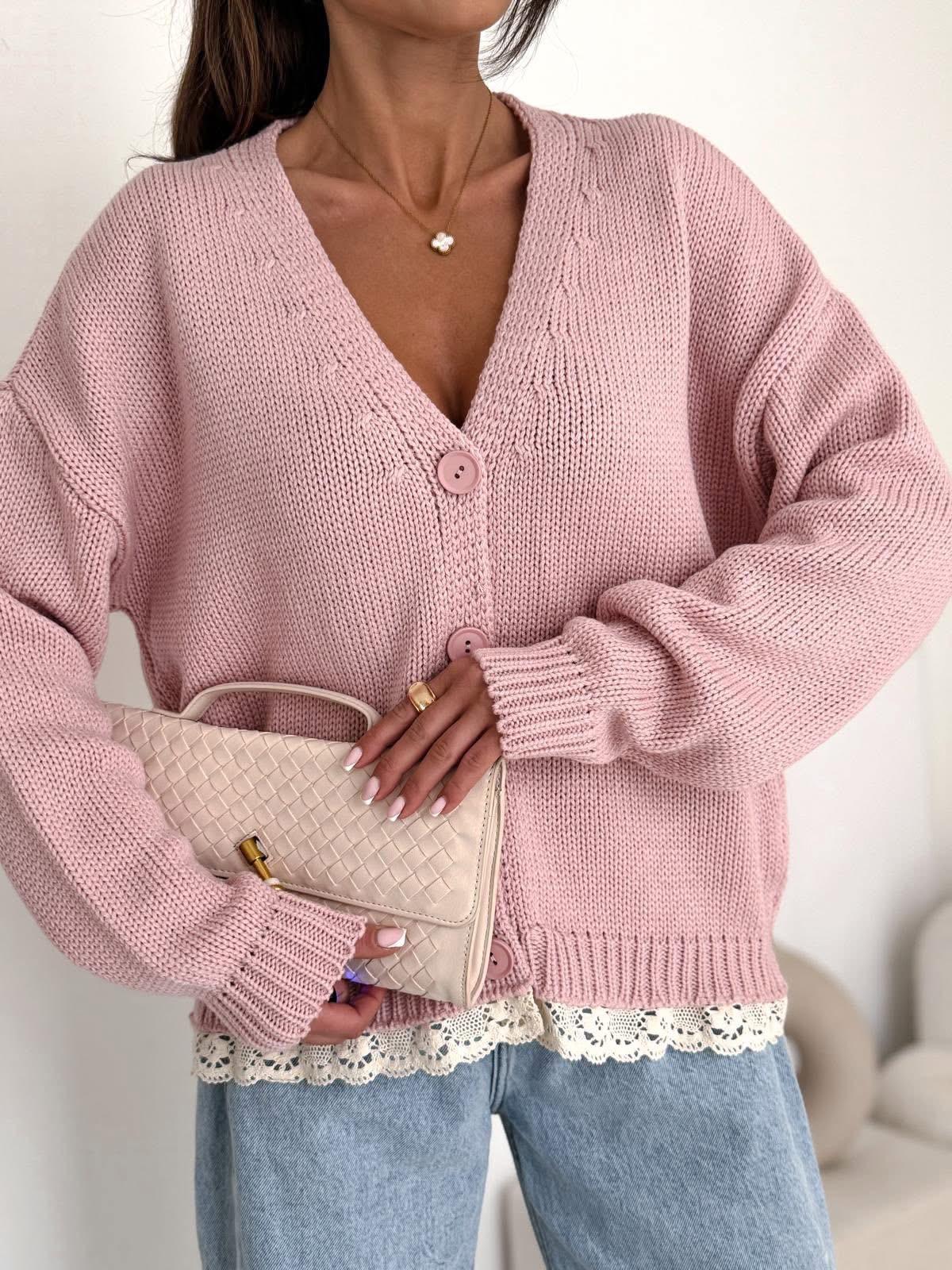 Sweter Bocca z Koronką Różowy