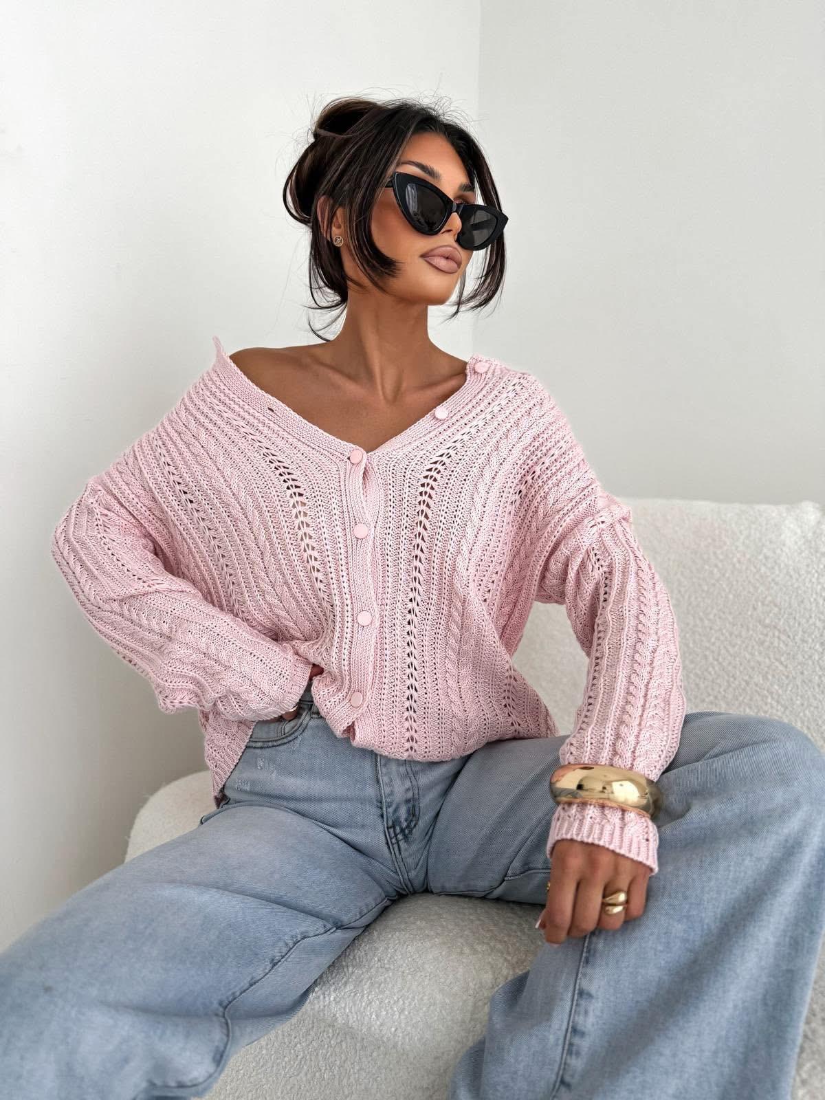  Sweter Bocca Ażurowa Subtelność Różowy