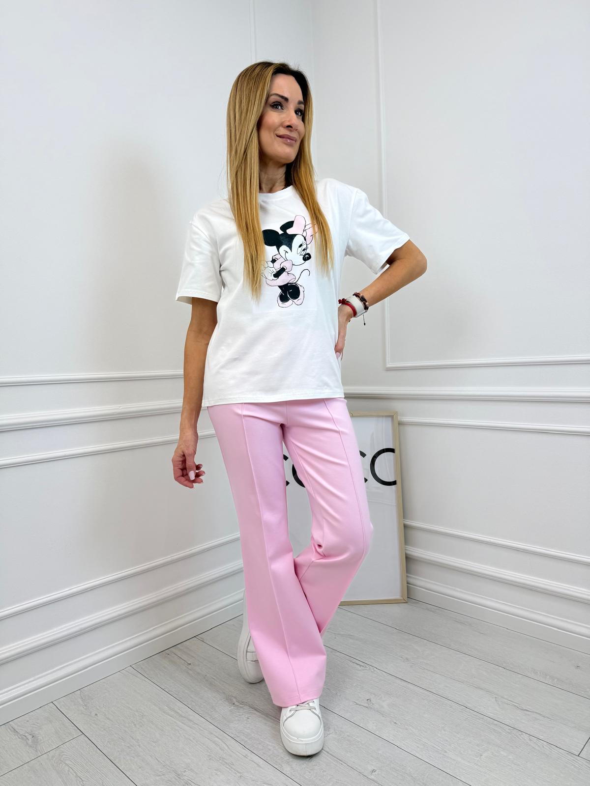  Eleganckie Spodnie Dzwony z Kantem Minouu Kolor Różowy