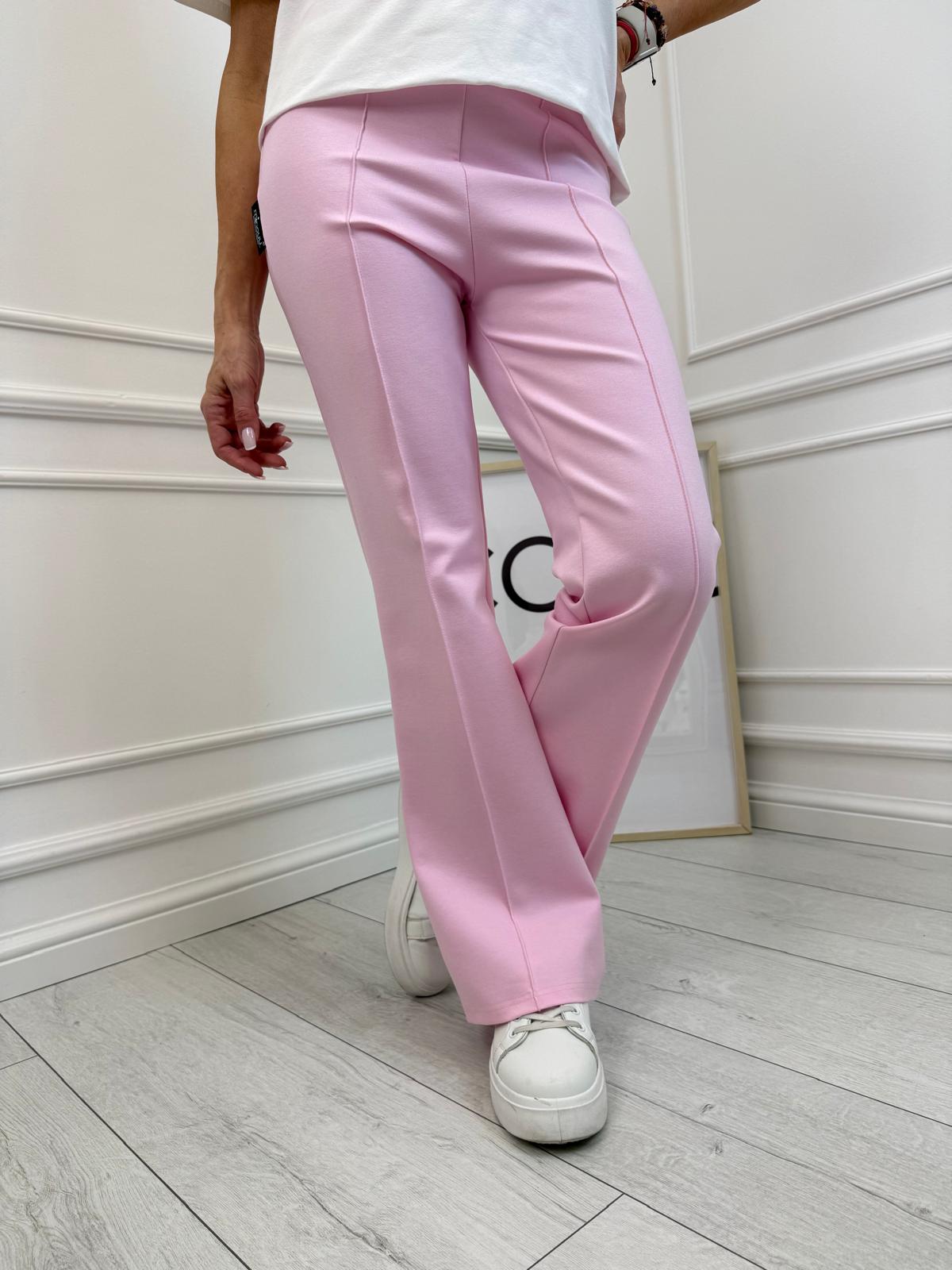  Eleganckie Spodnie Dzwony z Kantem Minouu Kolor Różowy