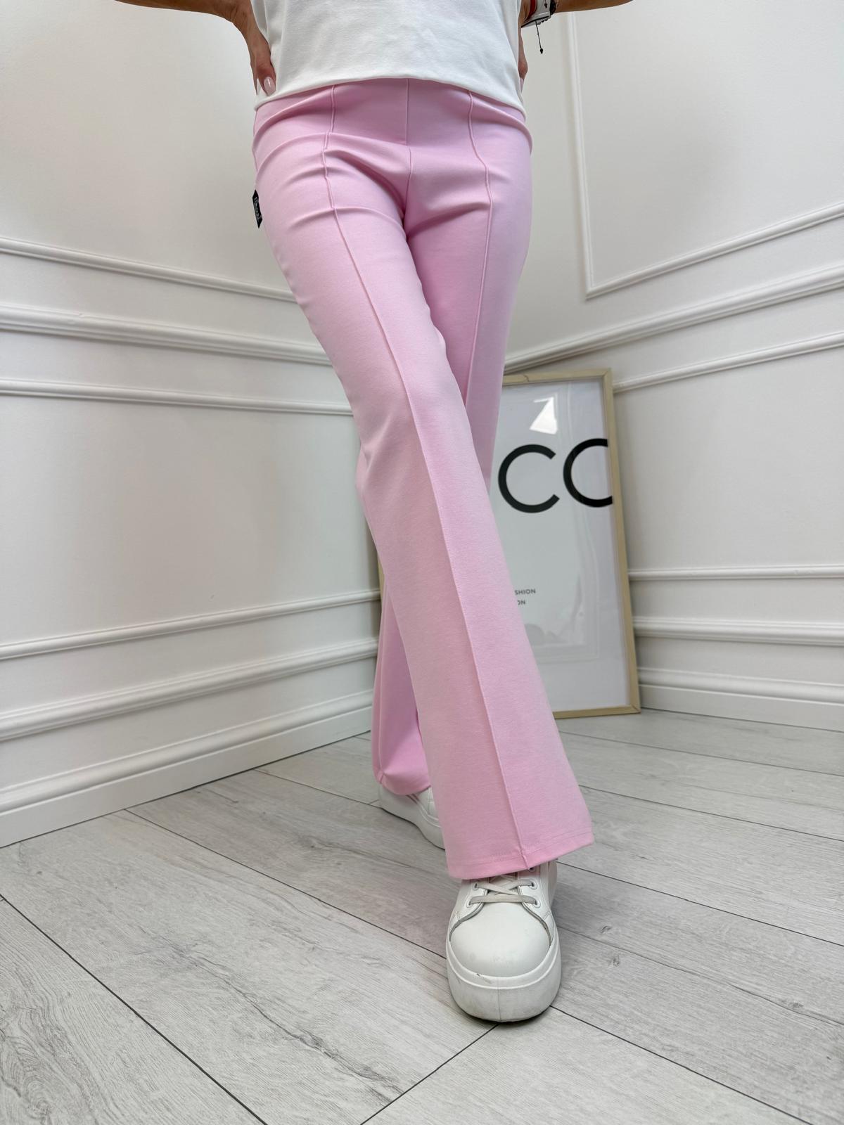  Eleganckie Spodnie Dzwony z Kantem Minouu Kolor Różowy