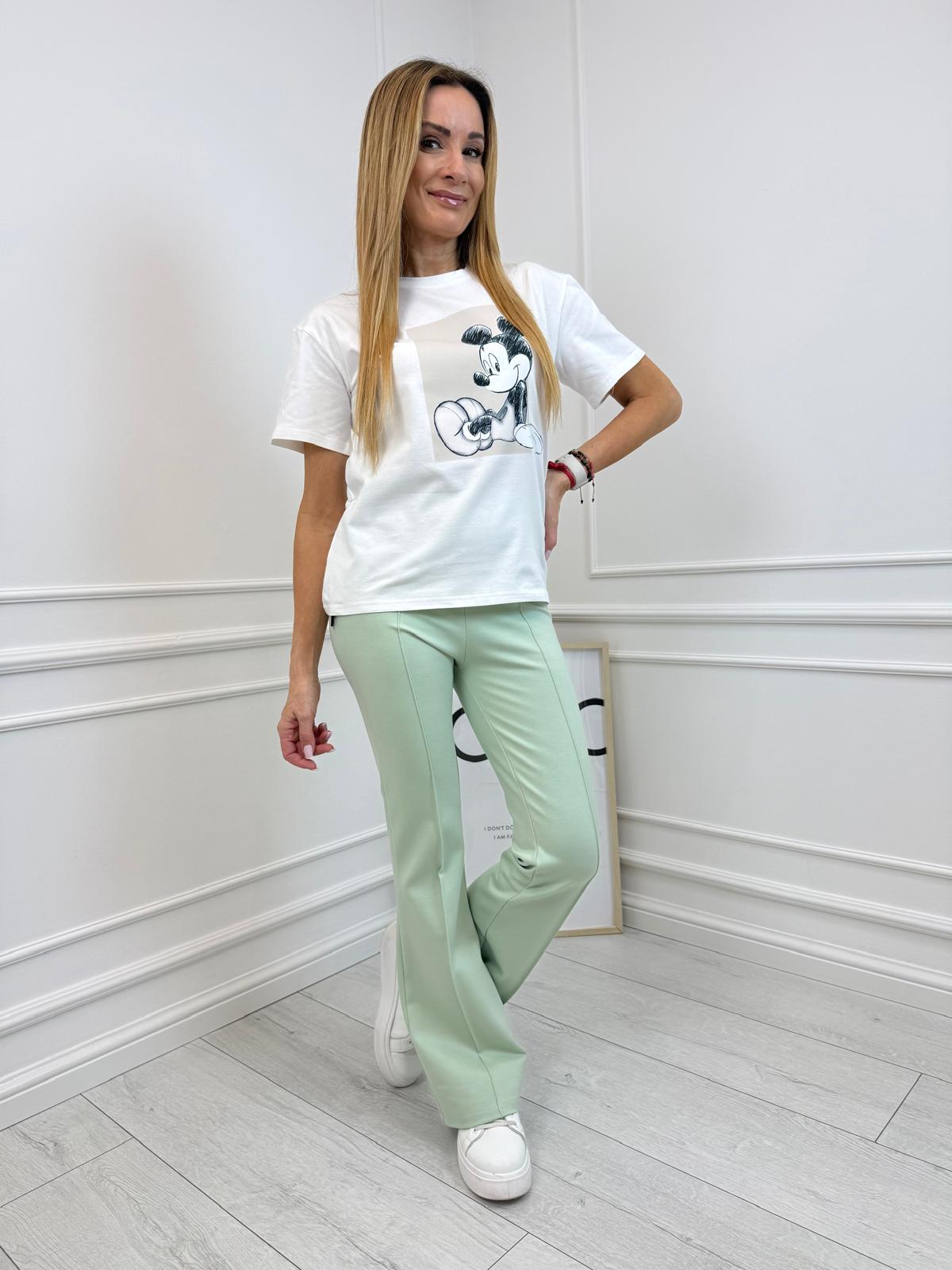  Eleganckie Spodnie Dzwony z Kantem Minouu Kolor Matcha 