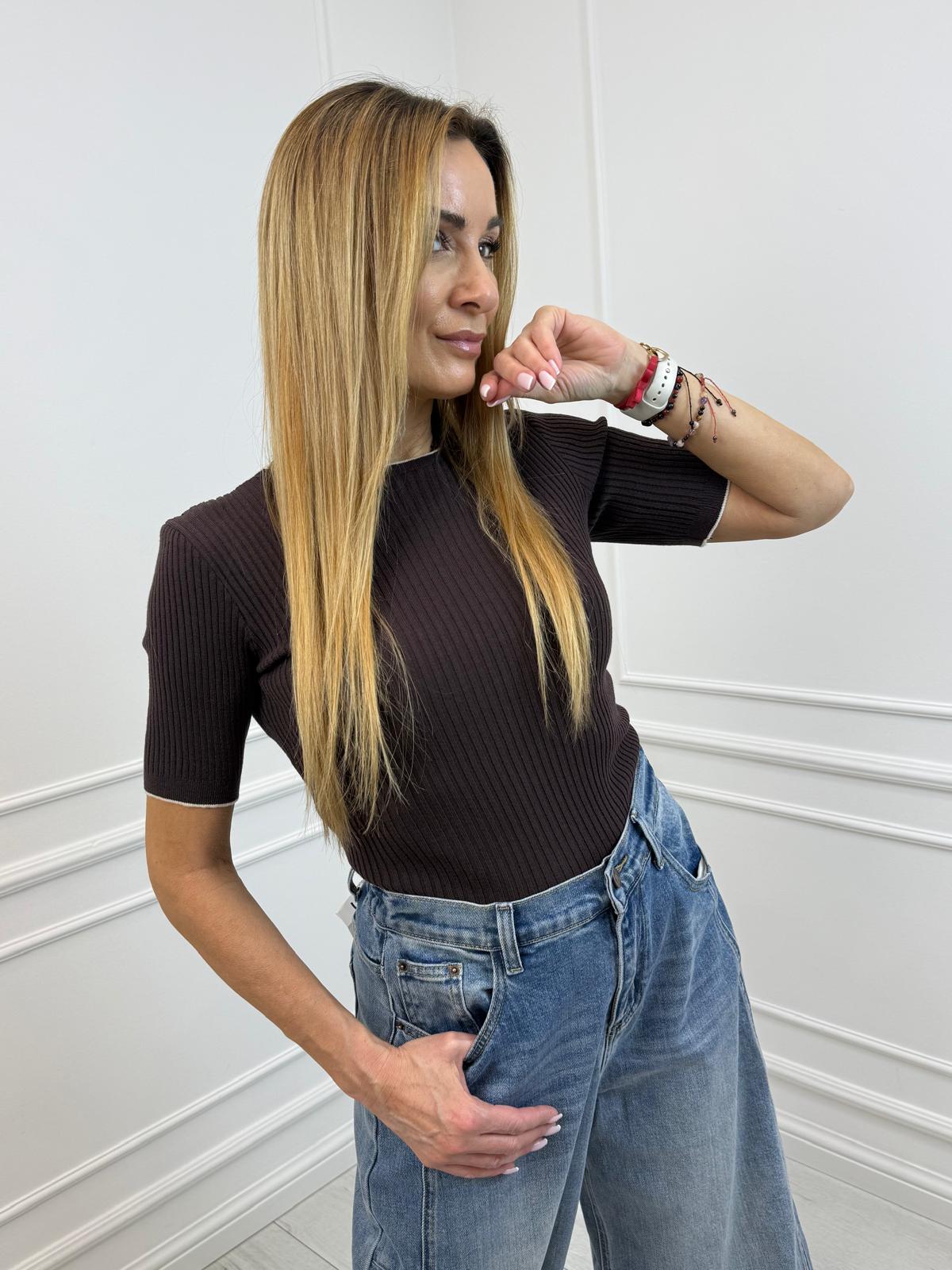 Body Wiskozowe Prążek Minouu Kolor Czekolada 