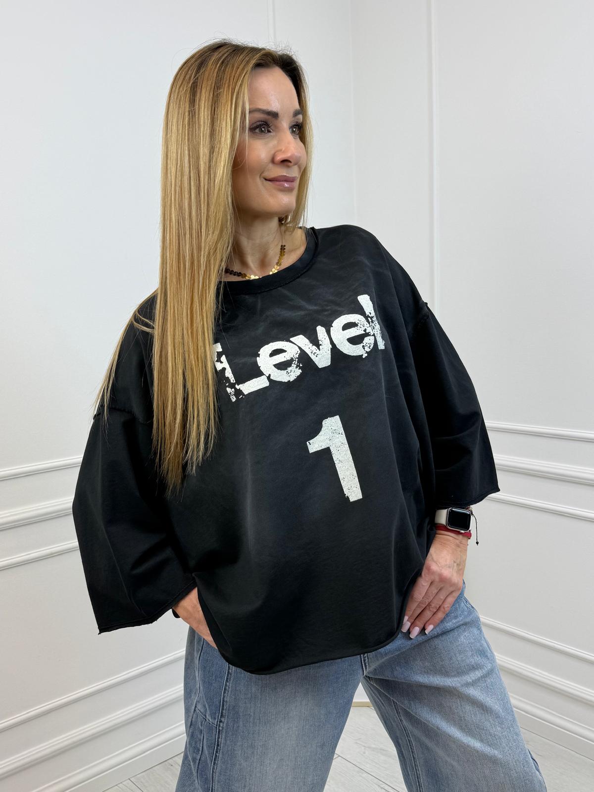 Bawełniana Dekatyzowana Bluzka LEVEL Czarna 