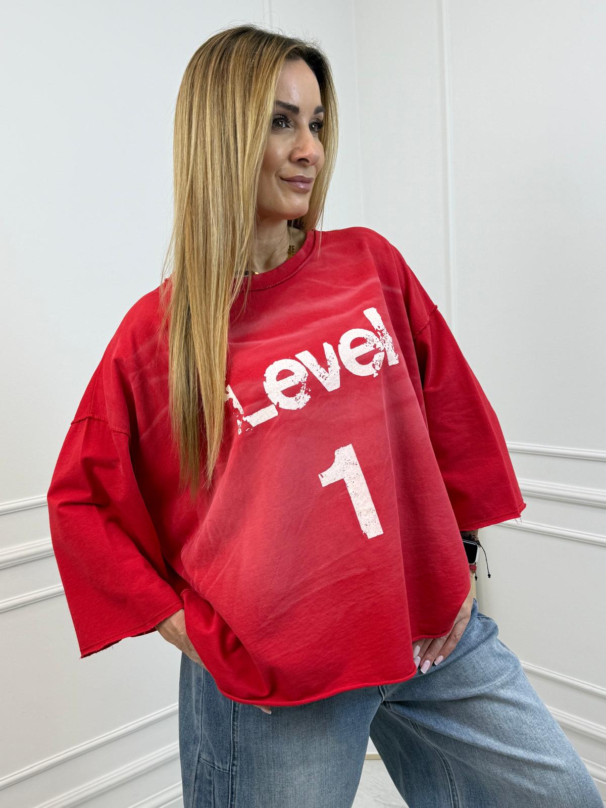 Bawełniana Dekatyzowana Bluzka LEVEL Czerwona