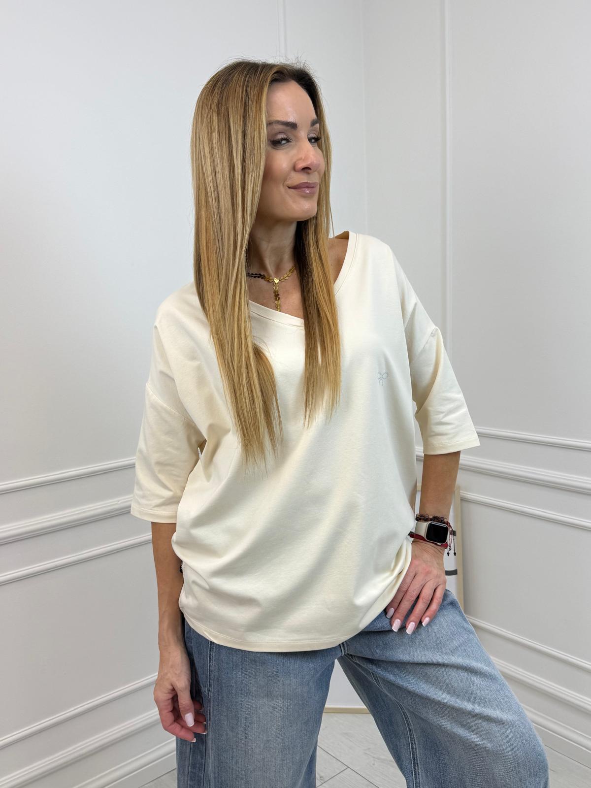 Beżowa Bluzka Flora Minouu Szpic z Kokardką