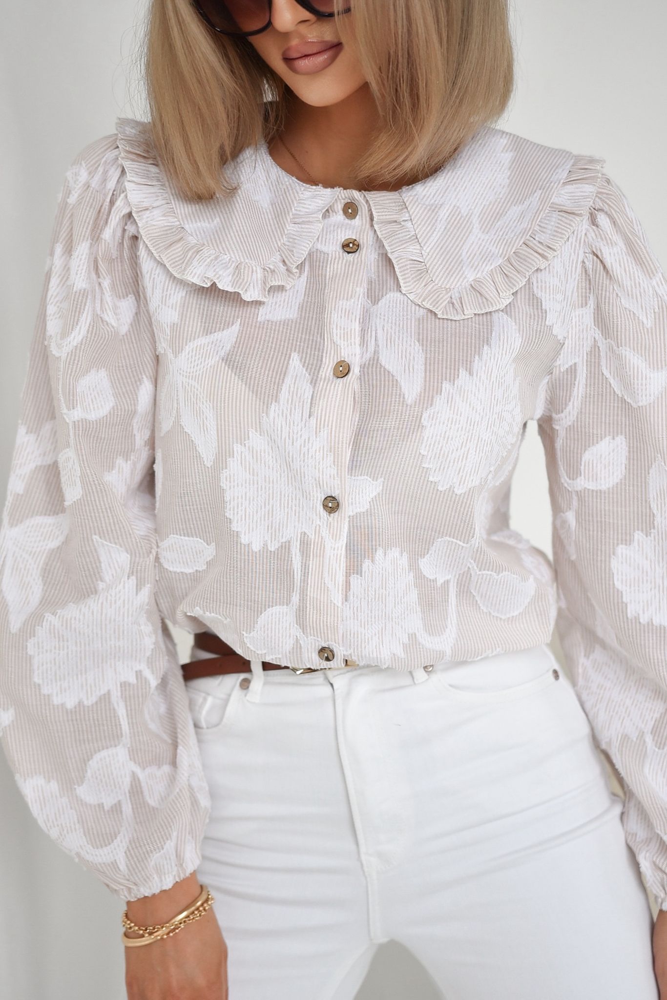 Beżowa Koszula Xana Okrągłym Kołnierzem