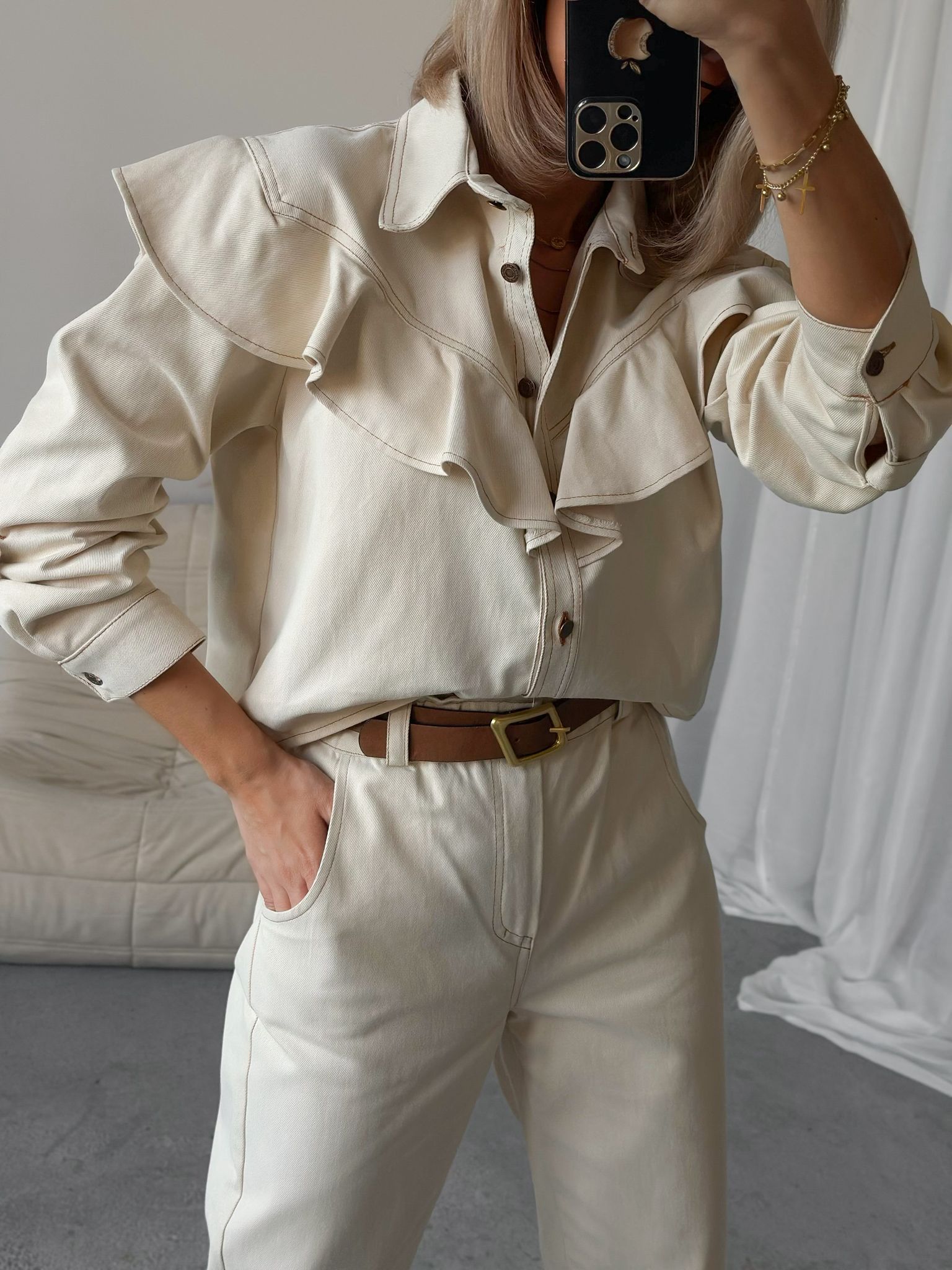 Beżowa Kurtka Jeans Xana 