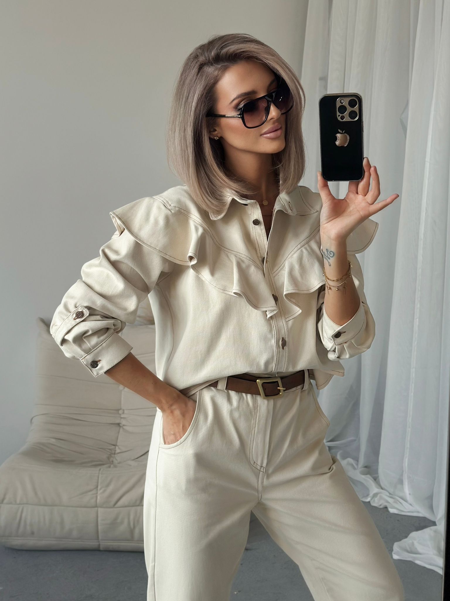 Beżowa Kurtka Jeans Xana 