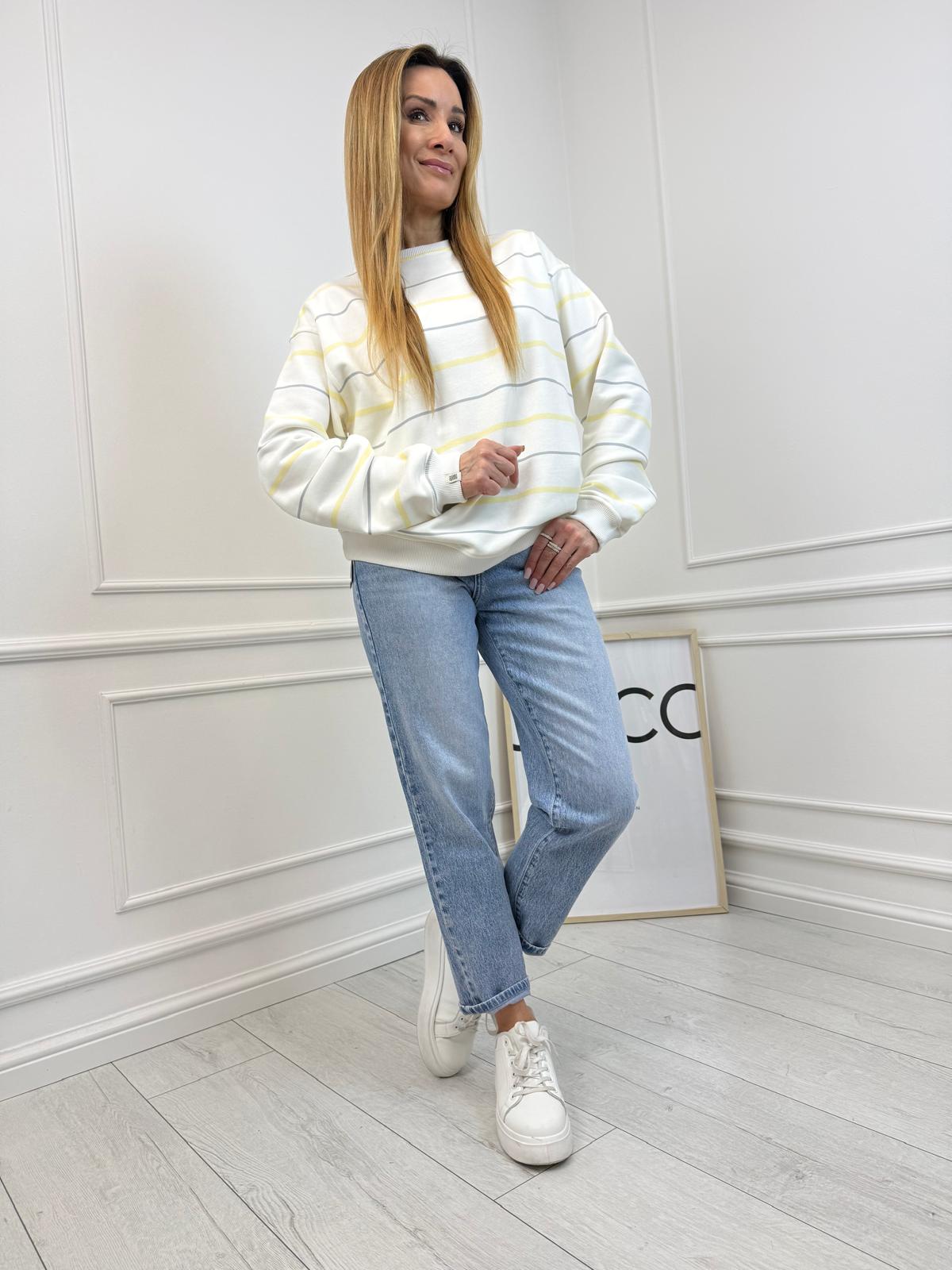 Bluza Nooda Kremowa w Żółto Szare Paski