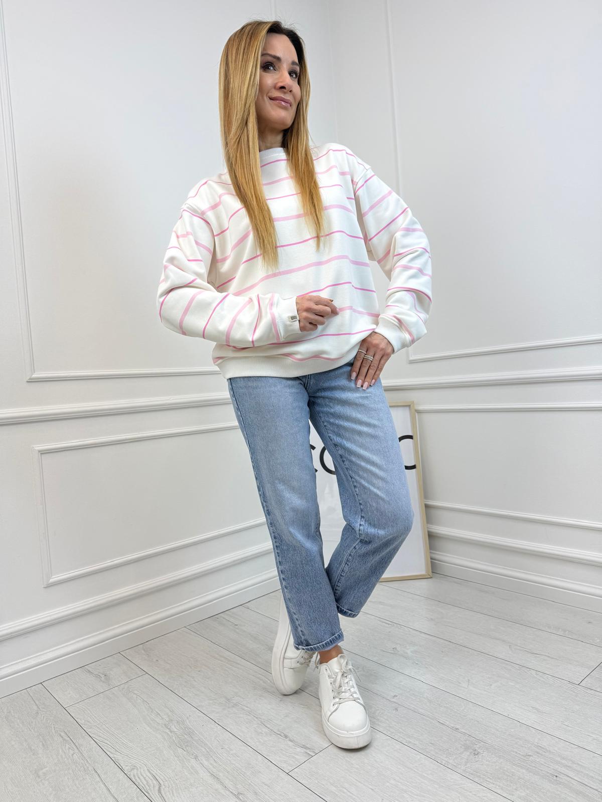 Bluza Wanilowa w Różowe Paski