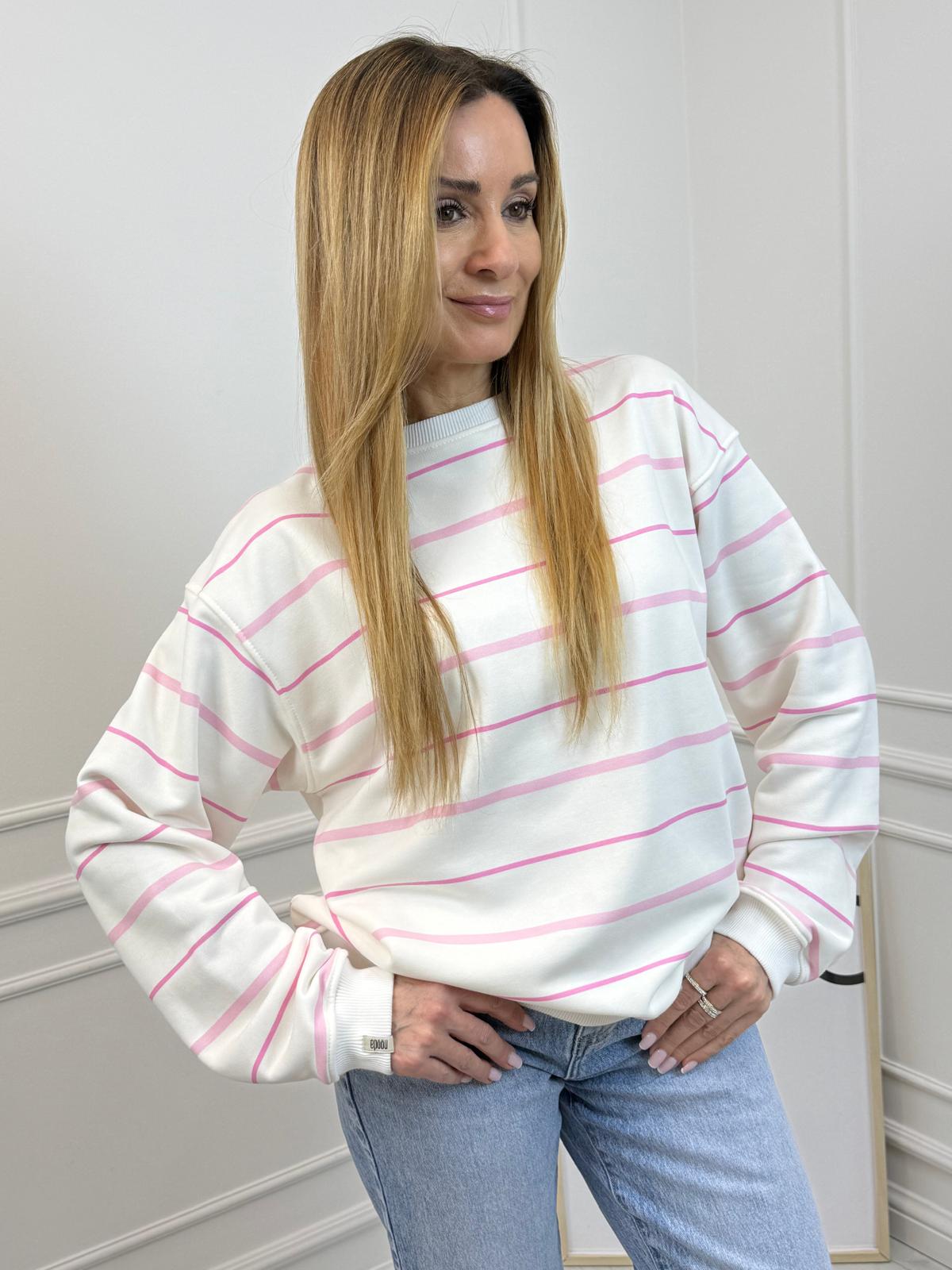 Bluza Wanilowa w Różowe Paski