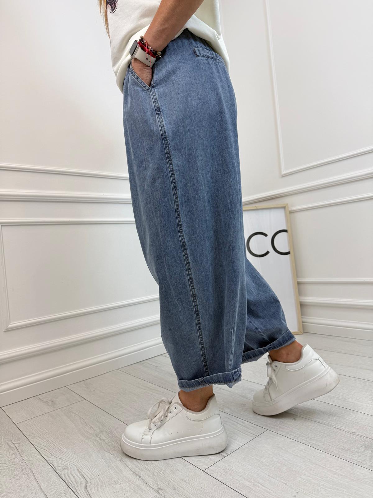 Cienkie Jeansowe Spodnie Wide Leg