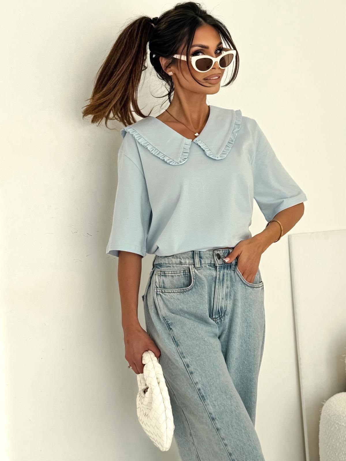 Bluzka z Kołnierzykiem i Krótkim Rękawkiem Bocca Błękitna