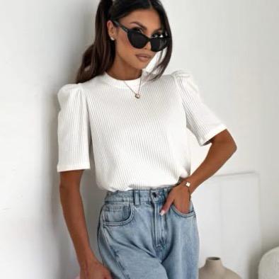 Bluzka z Bufiastym Rękawkiem Bocca Biała 