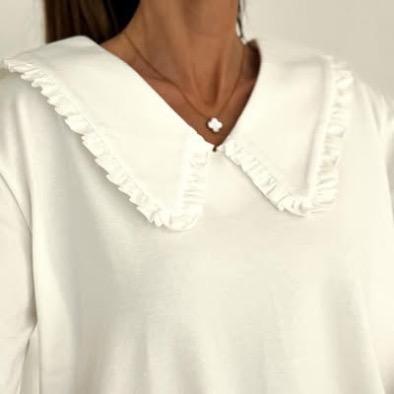 Bluzka z Kołnierzykiem i Krótkim Rękawkiem Bocca Biała