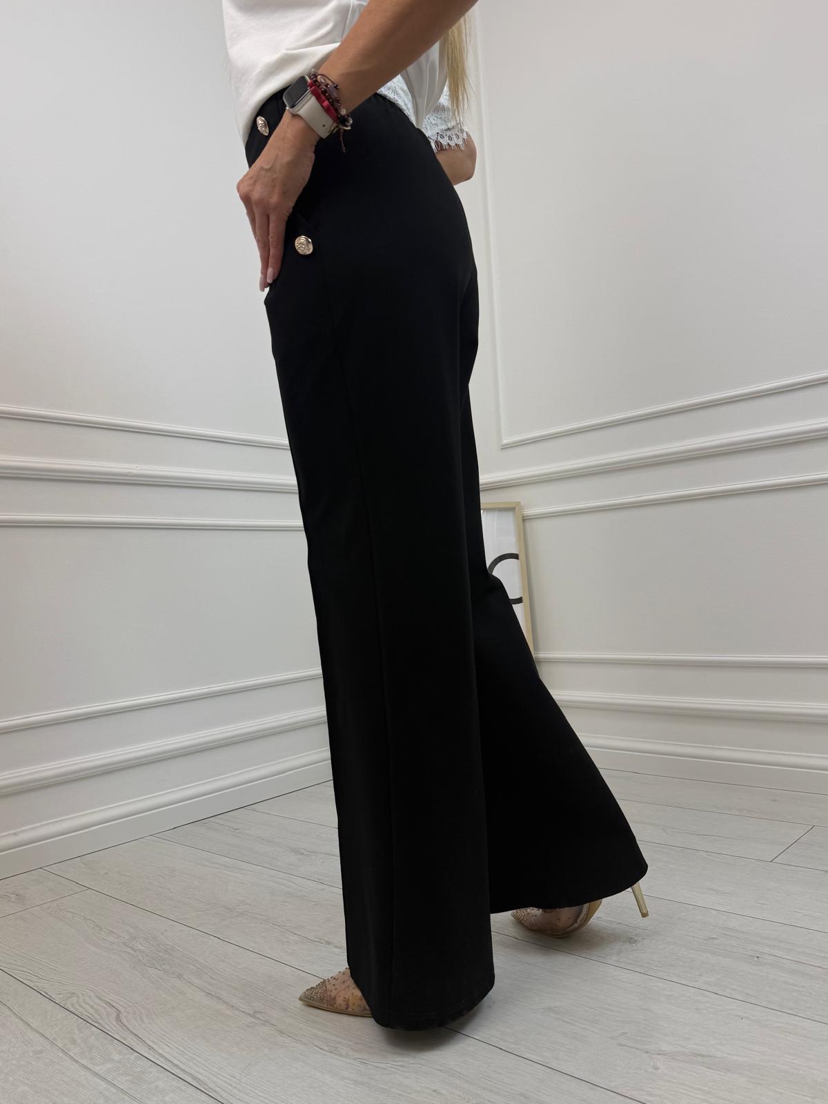 Czarne Szerokie Spodnie Minouu 8 Guzików