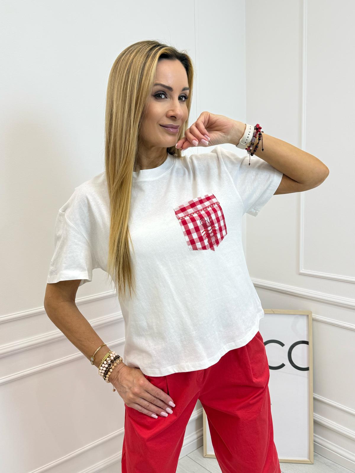 T-shirt z Kieszonką w Kratkę