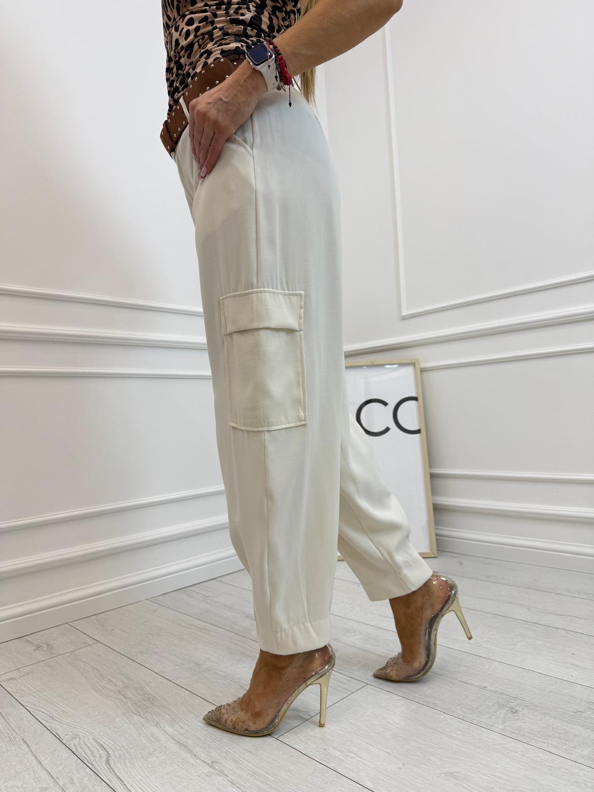 Spodnie Cargo z Paskiem Kolor Ecru