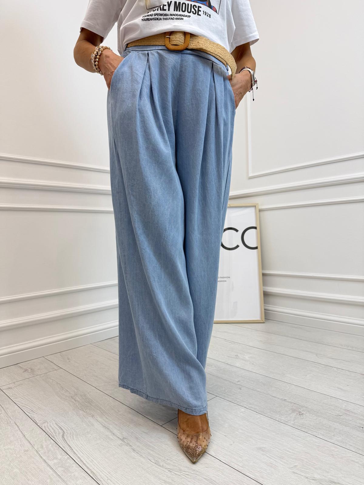 Spodnie Wide Leg z Gumą w Pasie Blue 