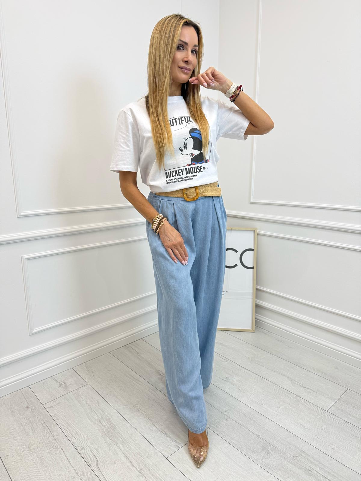 Spodnie Wide Leg z Gumą w Pasie Blue 