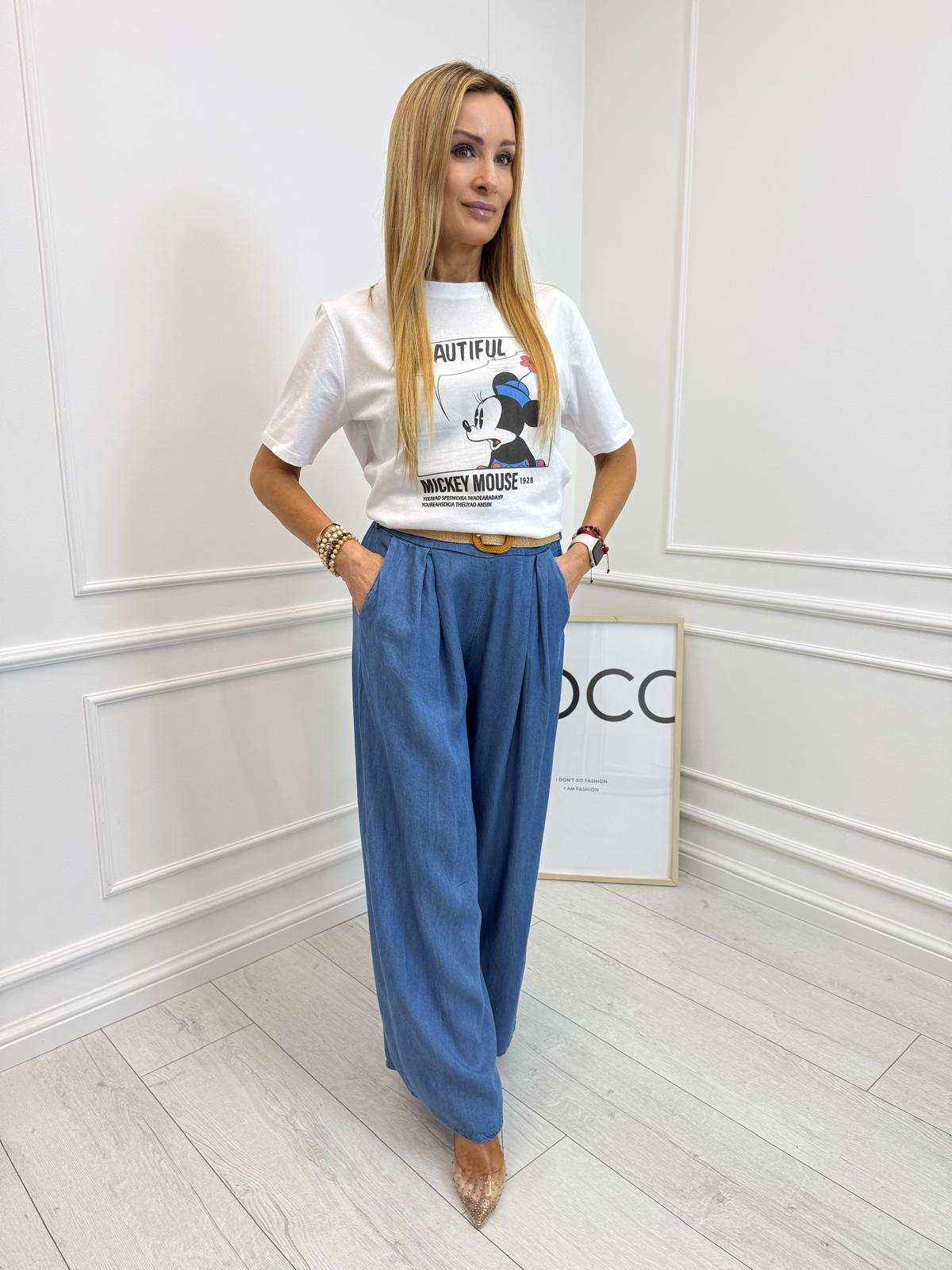 Spodnie Wide Leg z Gumą w Pasie Niebieskie 