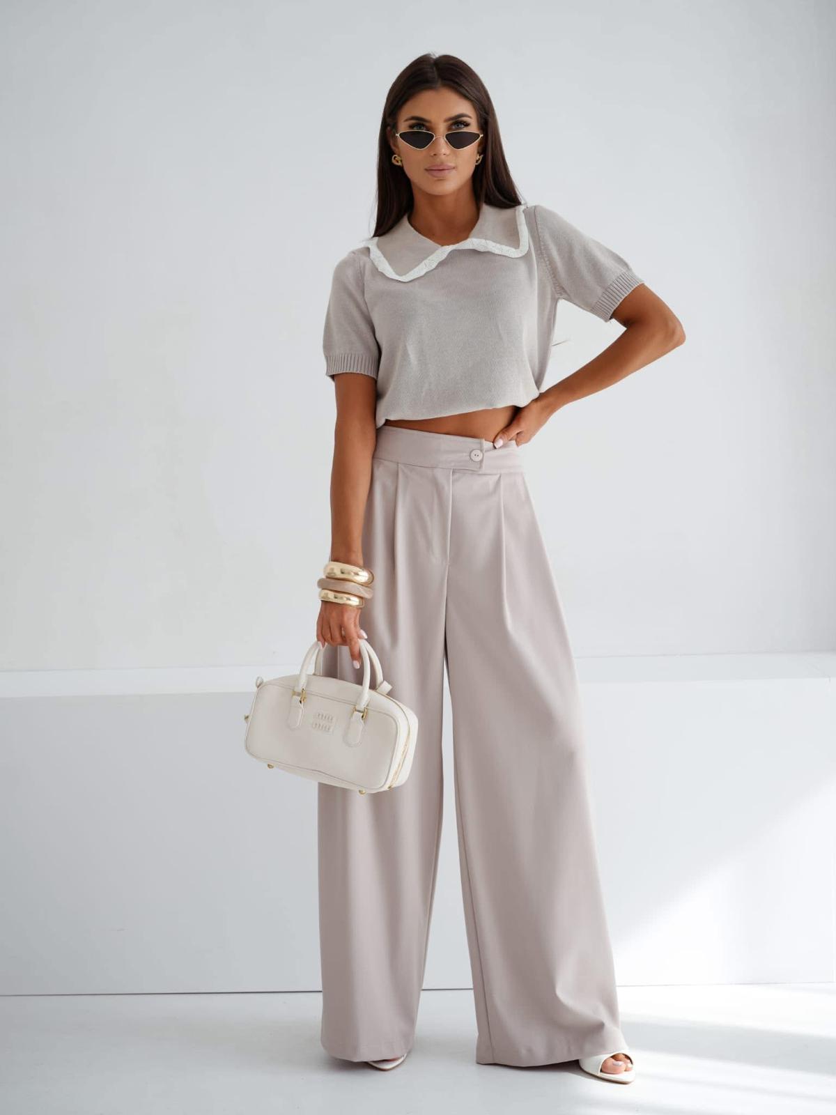 Cienki Sweterek z Kołnierzykiem Bocca Beżowy