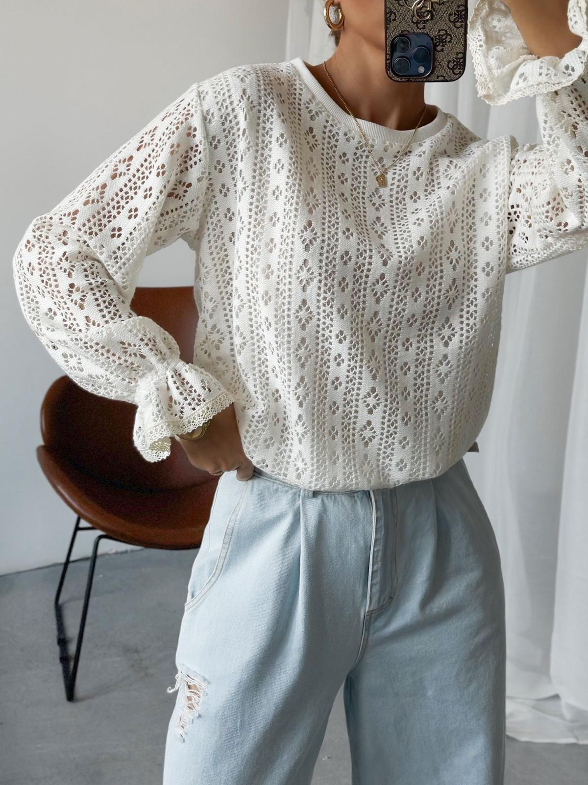 Biała Koronkowa Bluzka z Wiskozy Xana