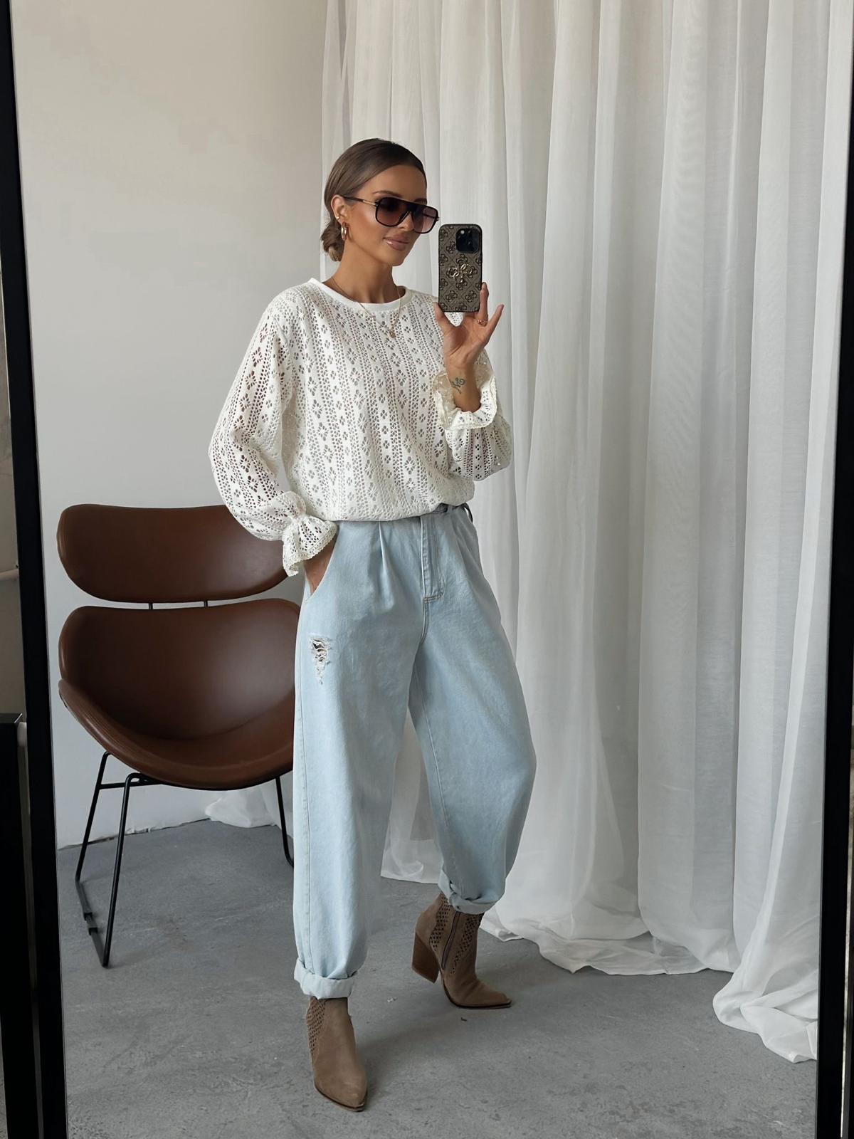 Biała Koronkowa Bluzka z Wiskozy Xana