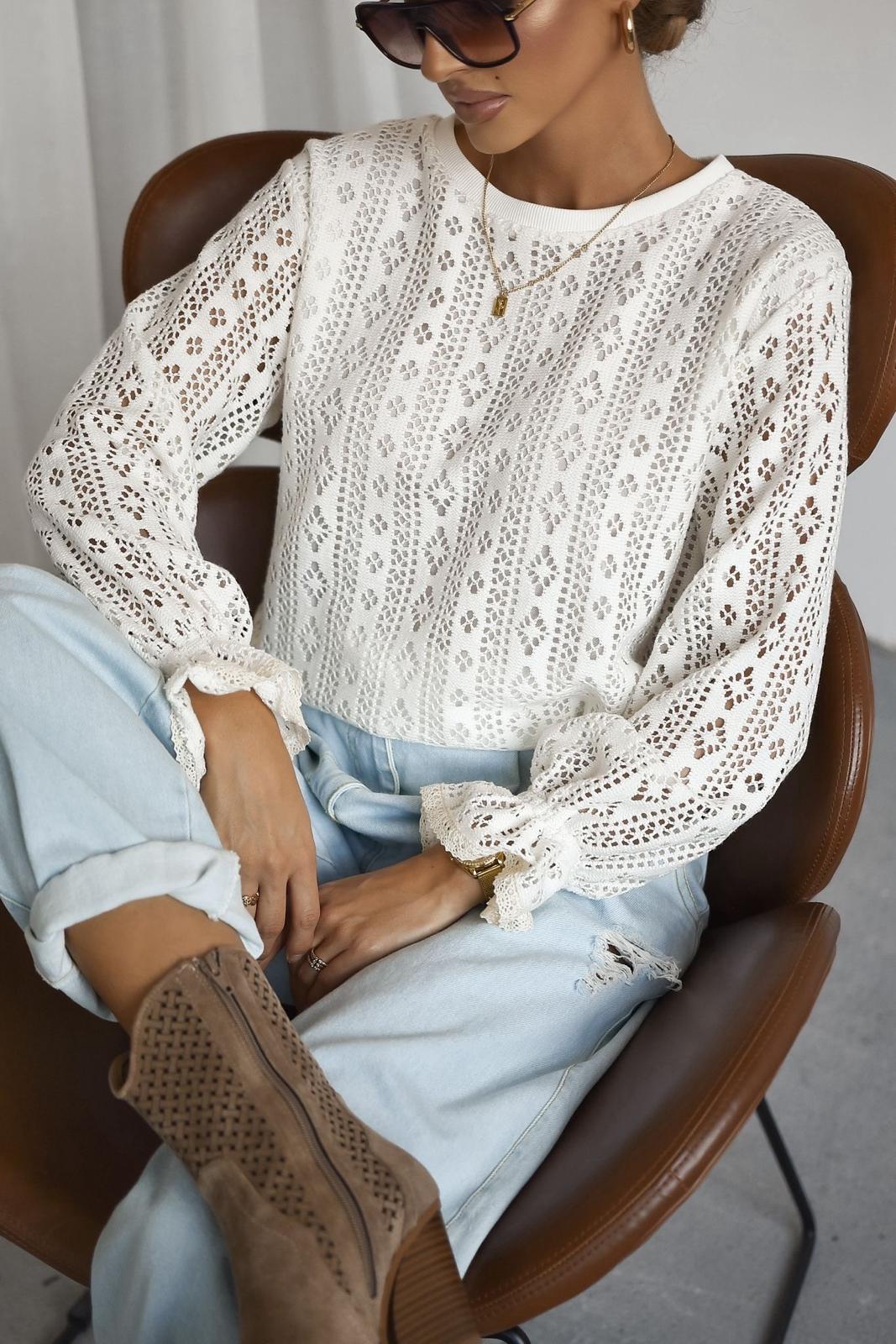 Biała Koronkowa Bluzka z Wiskozy Xana
