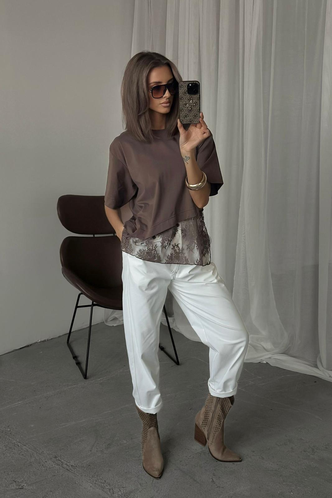 Bluzka z Koronkową Wstawką XANA Czekolada 