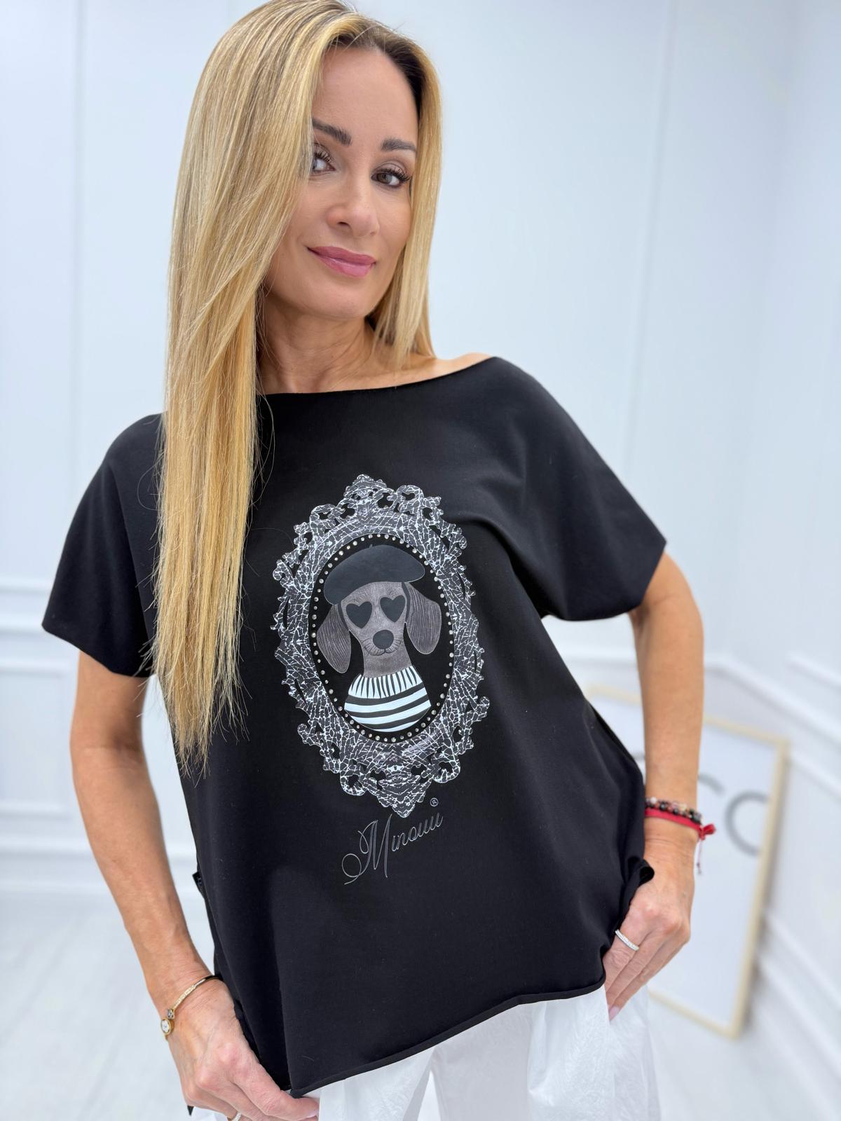 Czarna Bluzka Agnes Minouu Pies w Lustrze