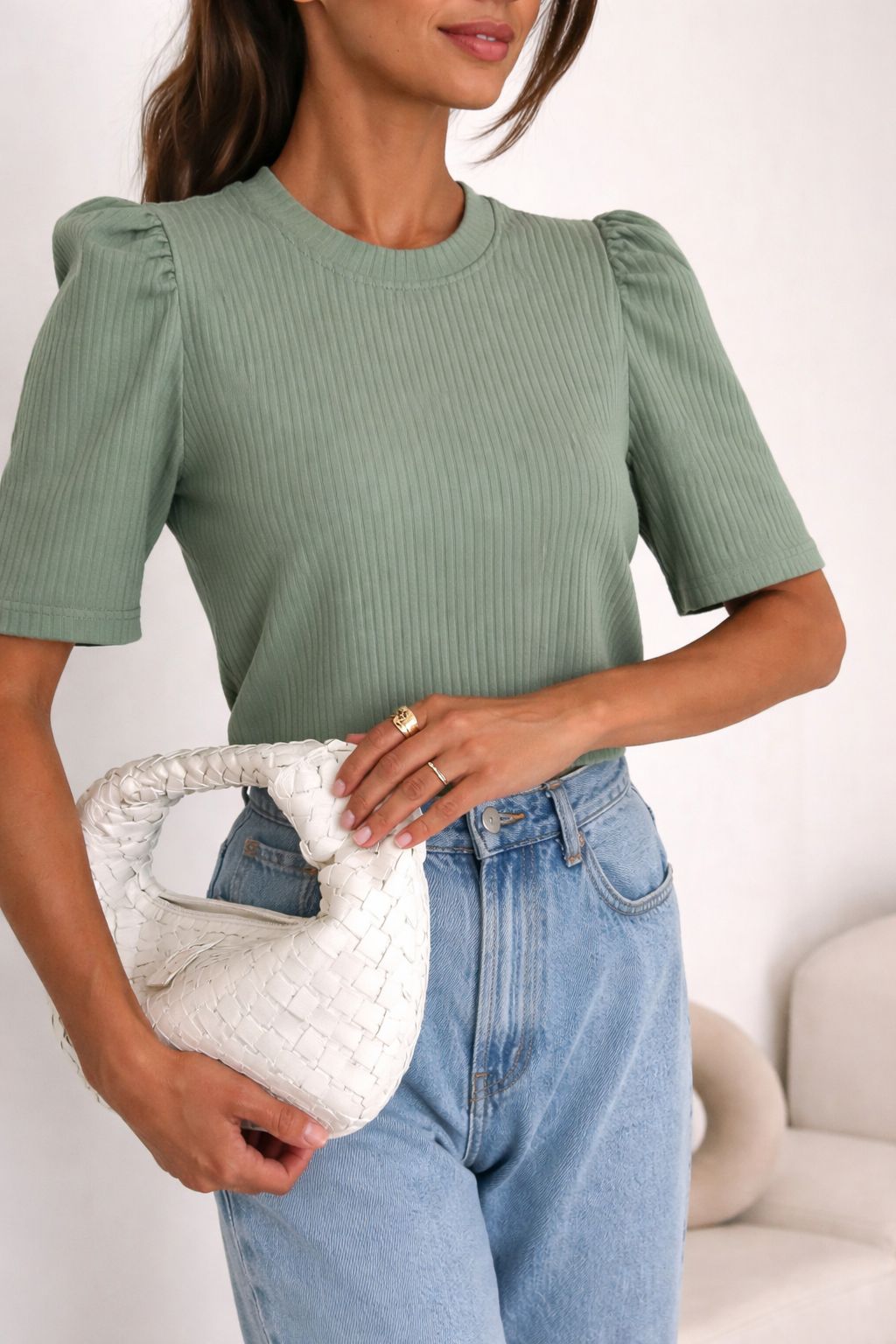 Bluzka z Bufiastym Rękawkiem Bocca MATCHA