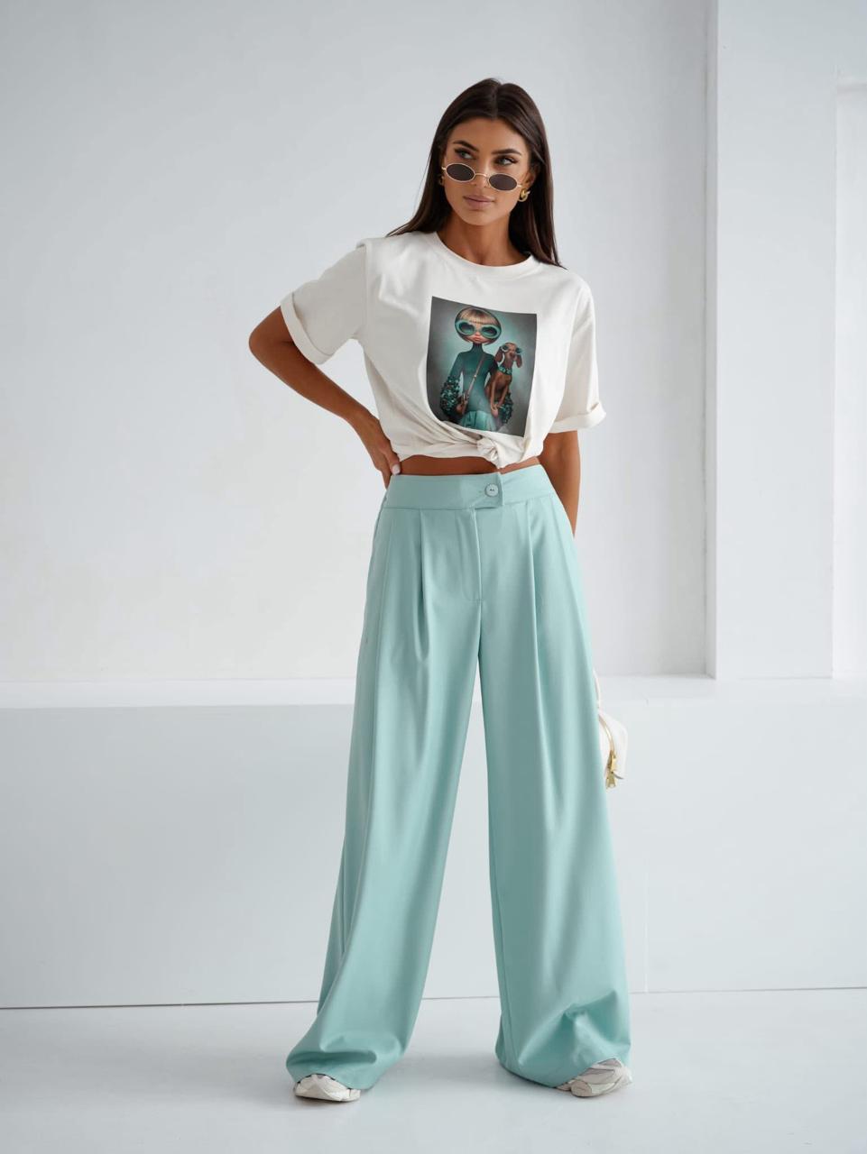 Eleganckie Spodnie Szeroką Nogawką Bocca Szałwia 