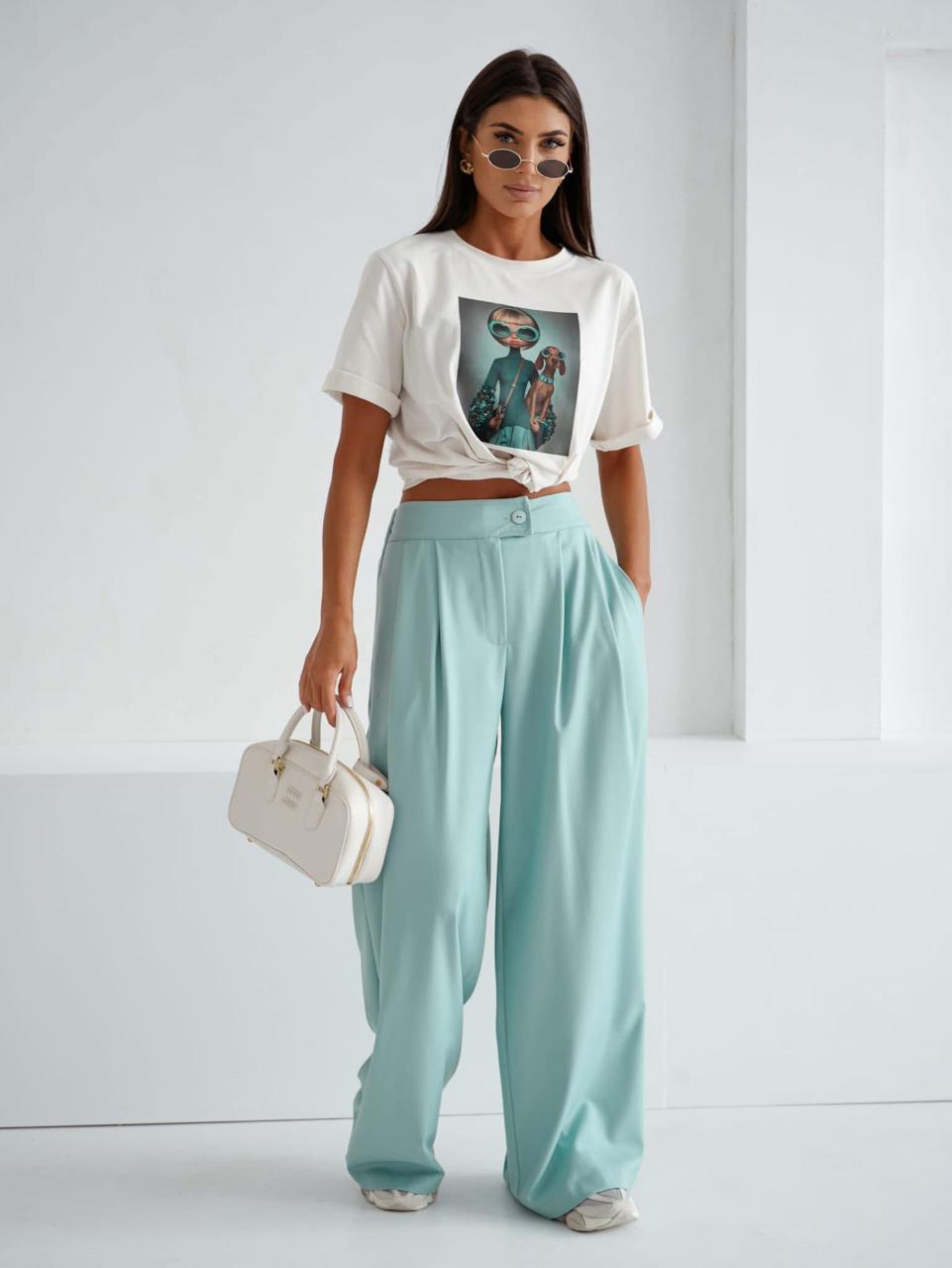 Eleganckie Spodnie Szeroką Nogawką Bocca Szałwia 