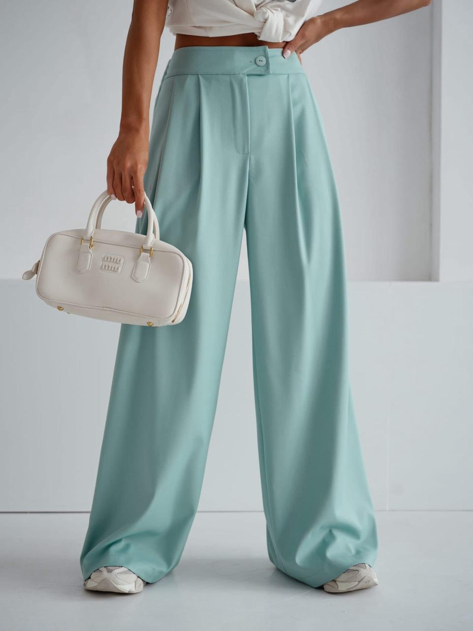 Eleganckie Spodnie Szeroką Nogawką Bocca Szałwia 