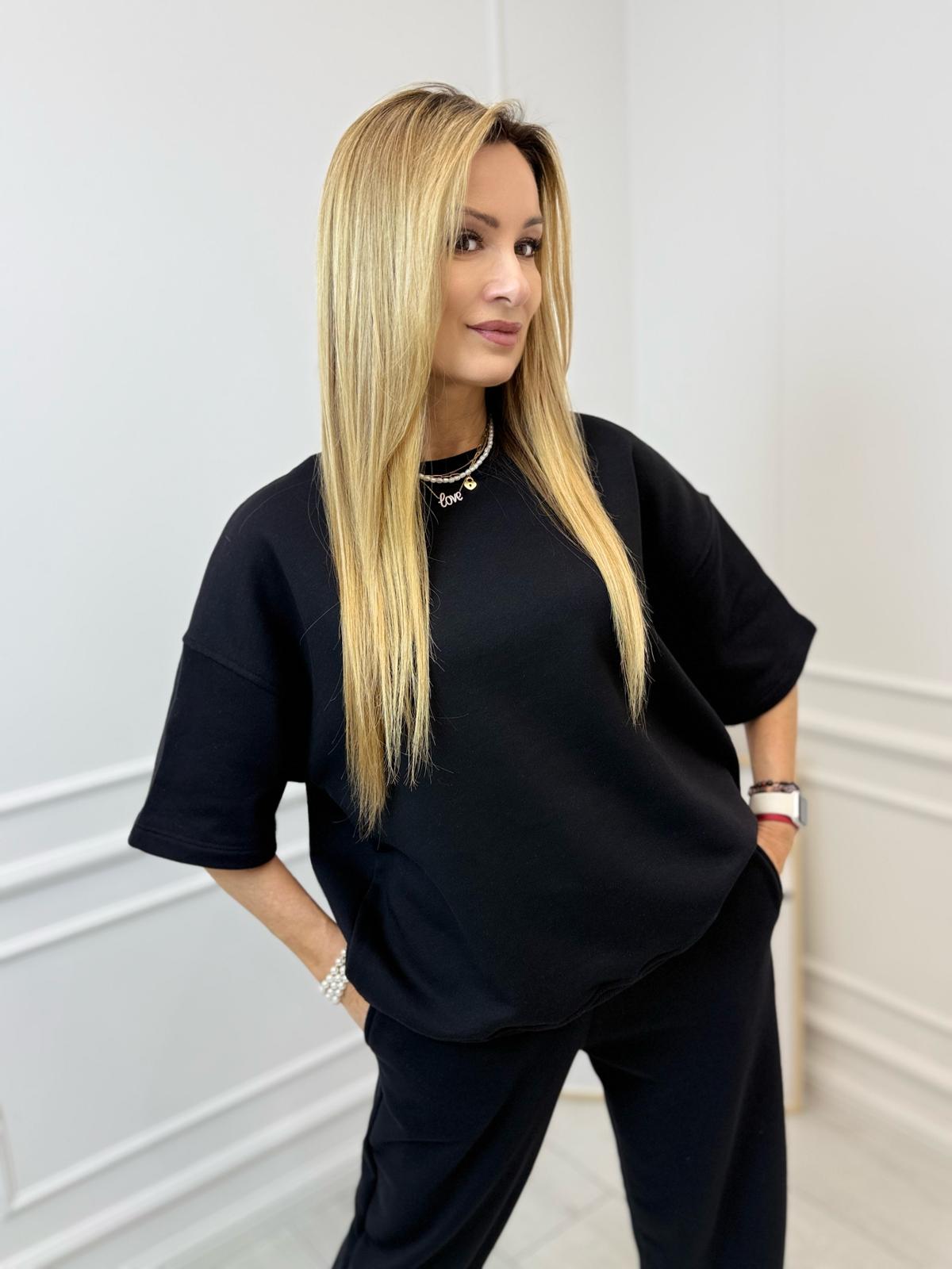 Bluza, Bluzka BLM Krotki Rękaw Kolor Czarny