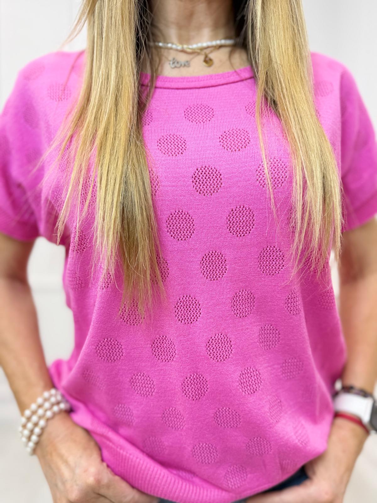 Cienki Sweterek Bluzeczka Kropeczki Minouu Fuksja 
