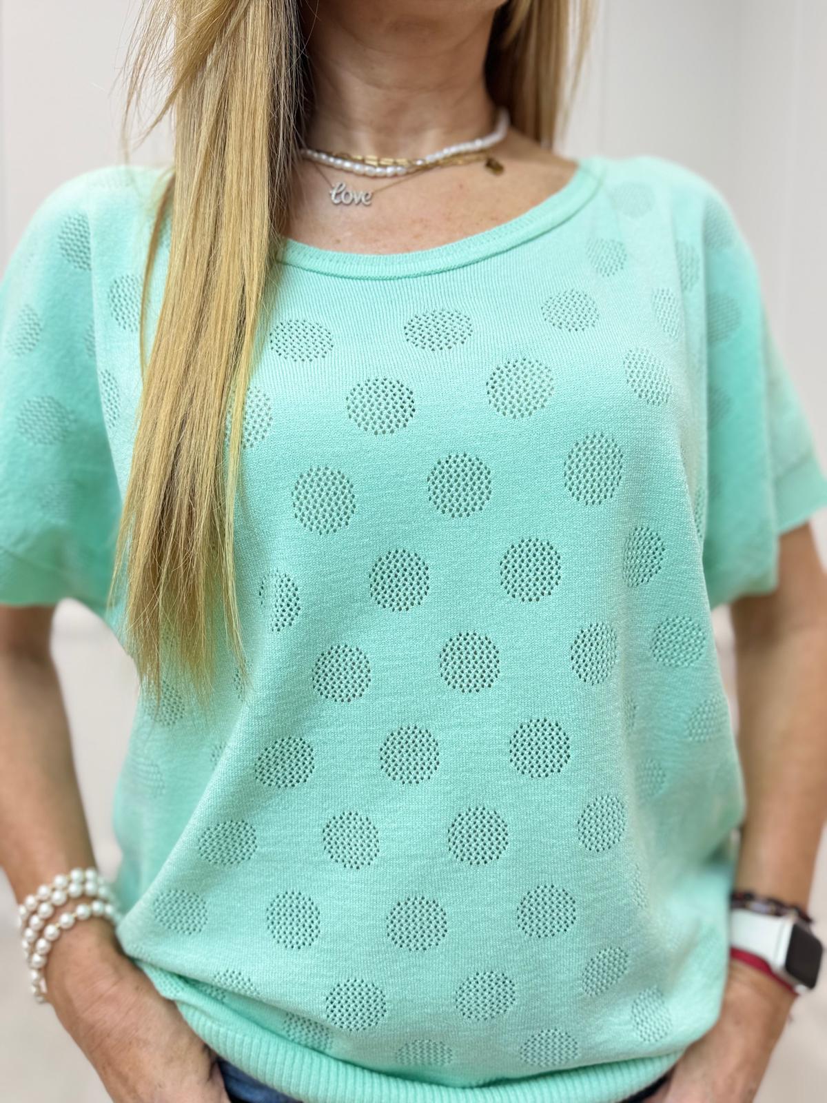 Cienki Sweterek Bluzeczka Kropeczki Minouu Matcha Latte