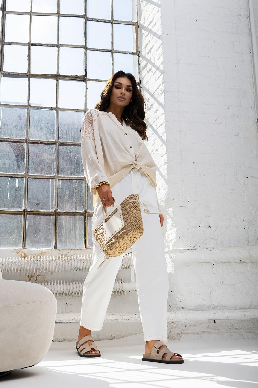 Koszula  Xana Len z Koronką Beżowa 