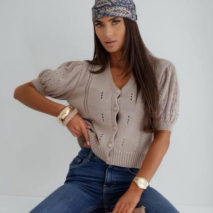 Ażurowy Sweterek BOCCA z Krótkim Rękawem Beżowy