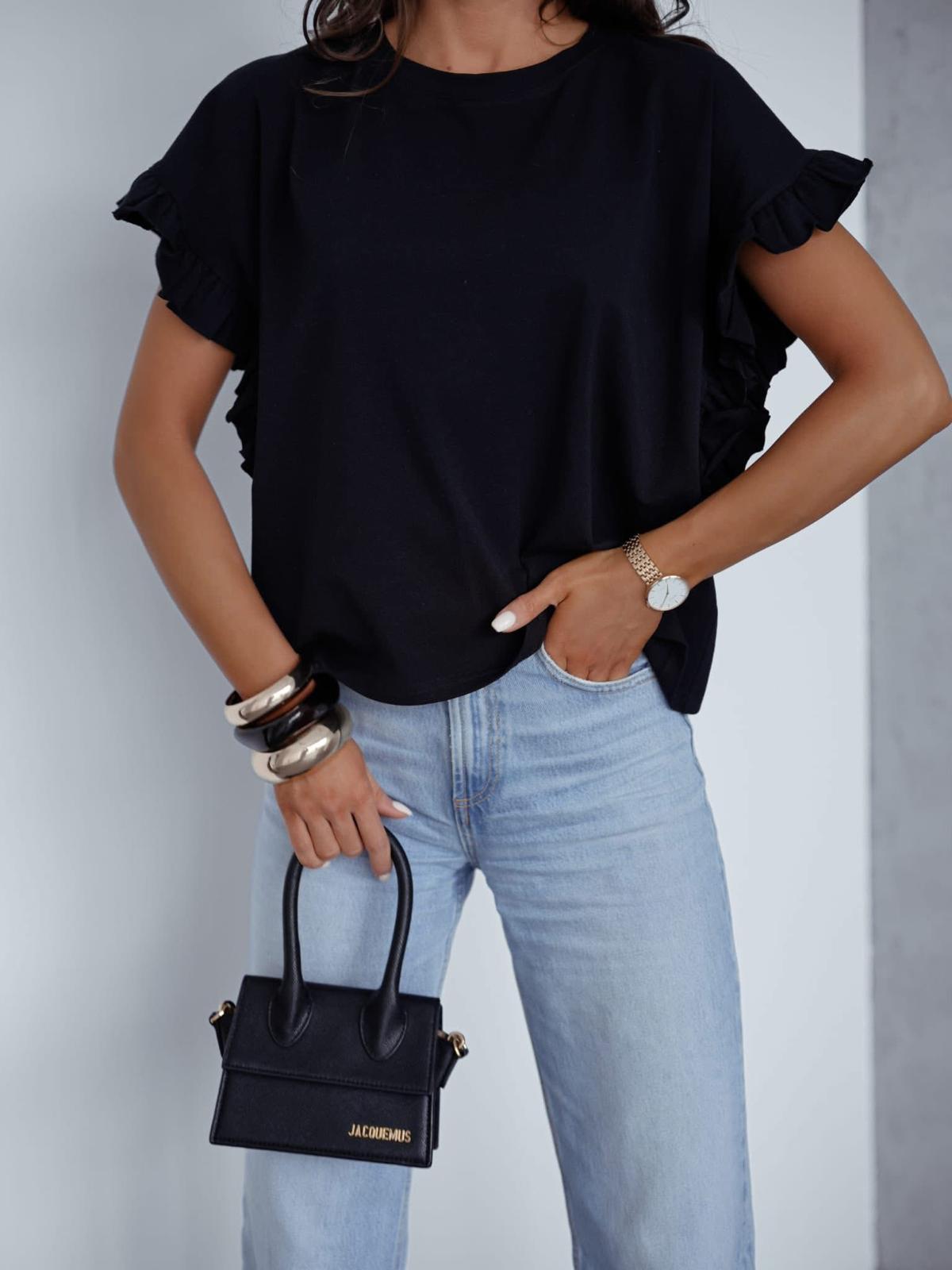 Bawełniana bluzka BOCCA z Falbanką Czarna