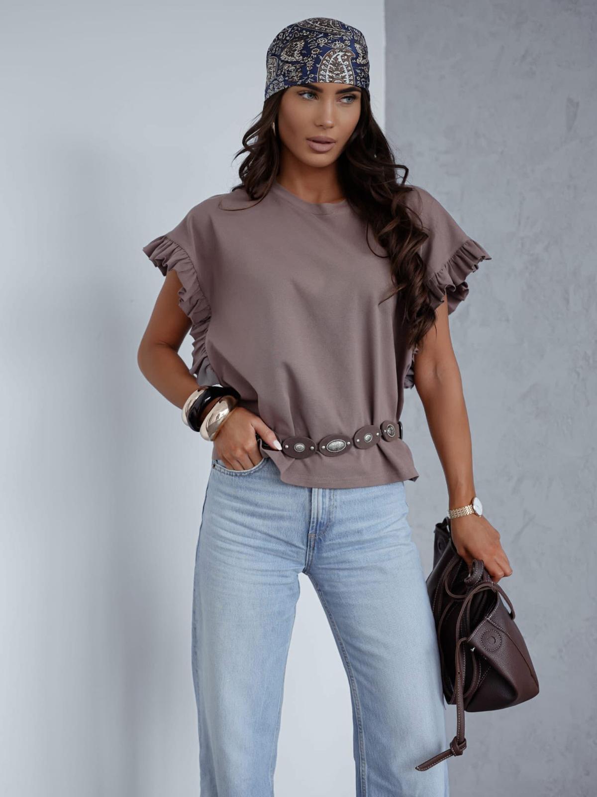 Bawełniana bluzka BOCCA z Falbanką Cappuccino