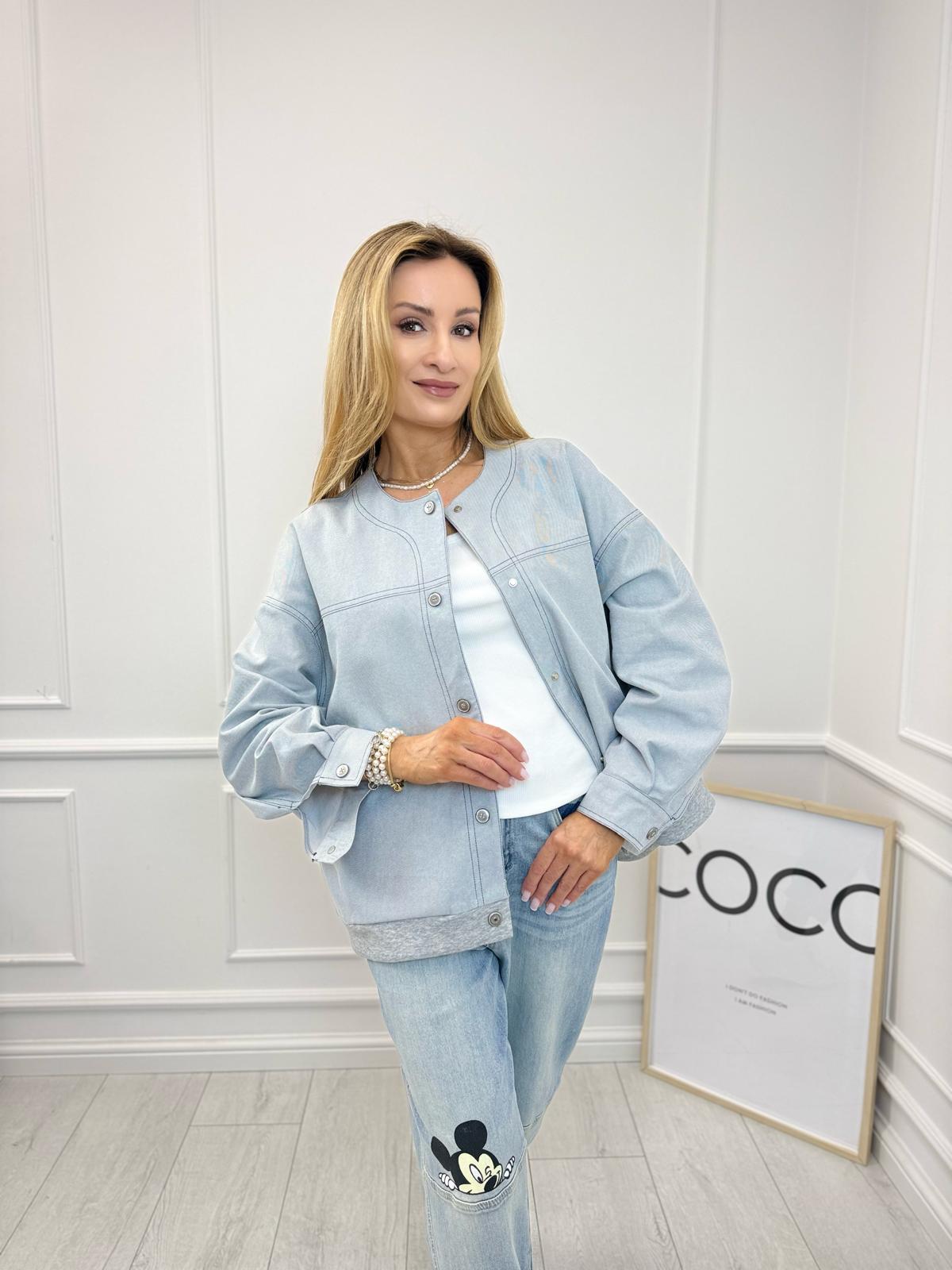 Narzutka / Kurtka Jeansowa z Bawełnianym Tyłem