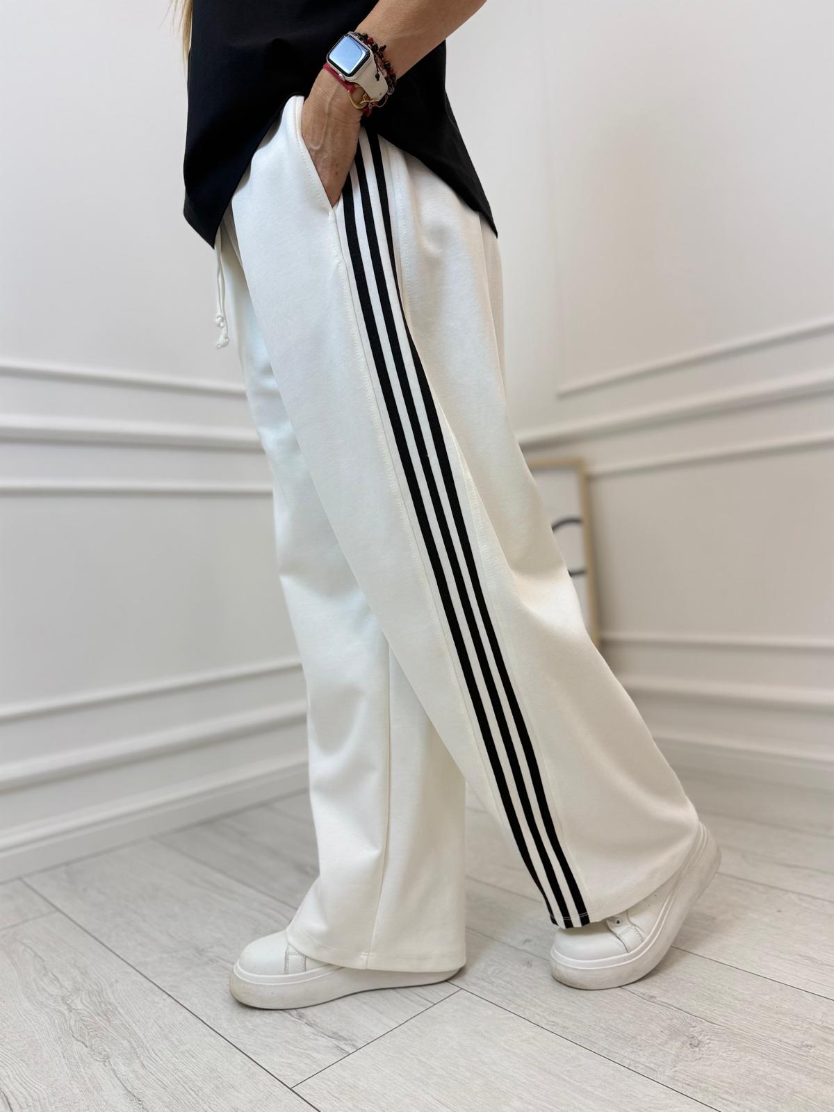 Białe Spodnie z Lampasem