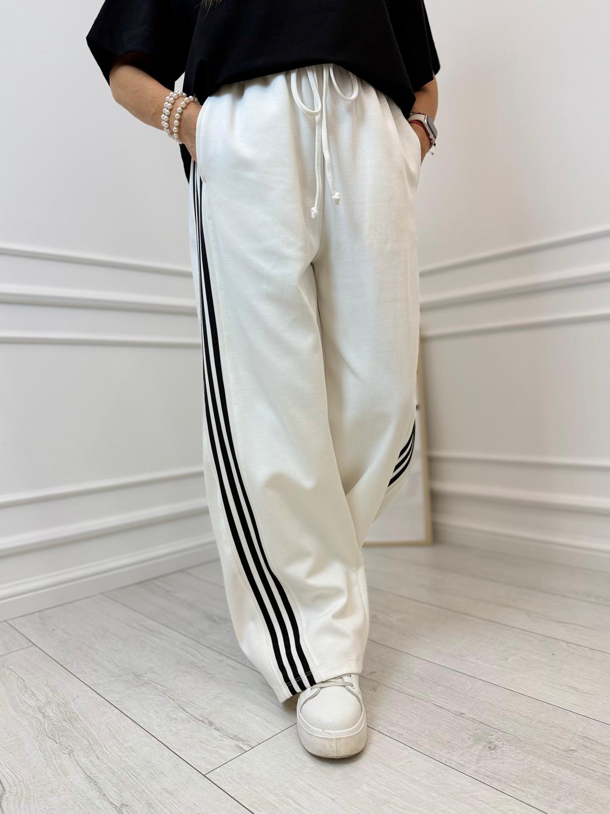 Białe Spodnie z Lampasem