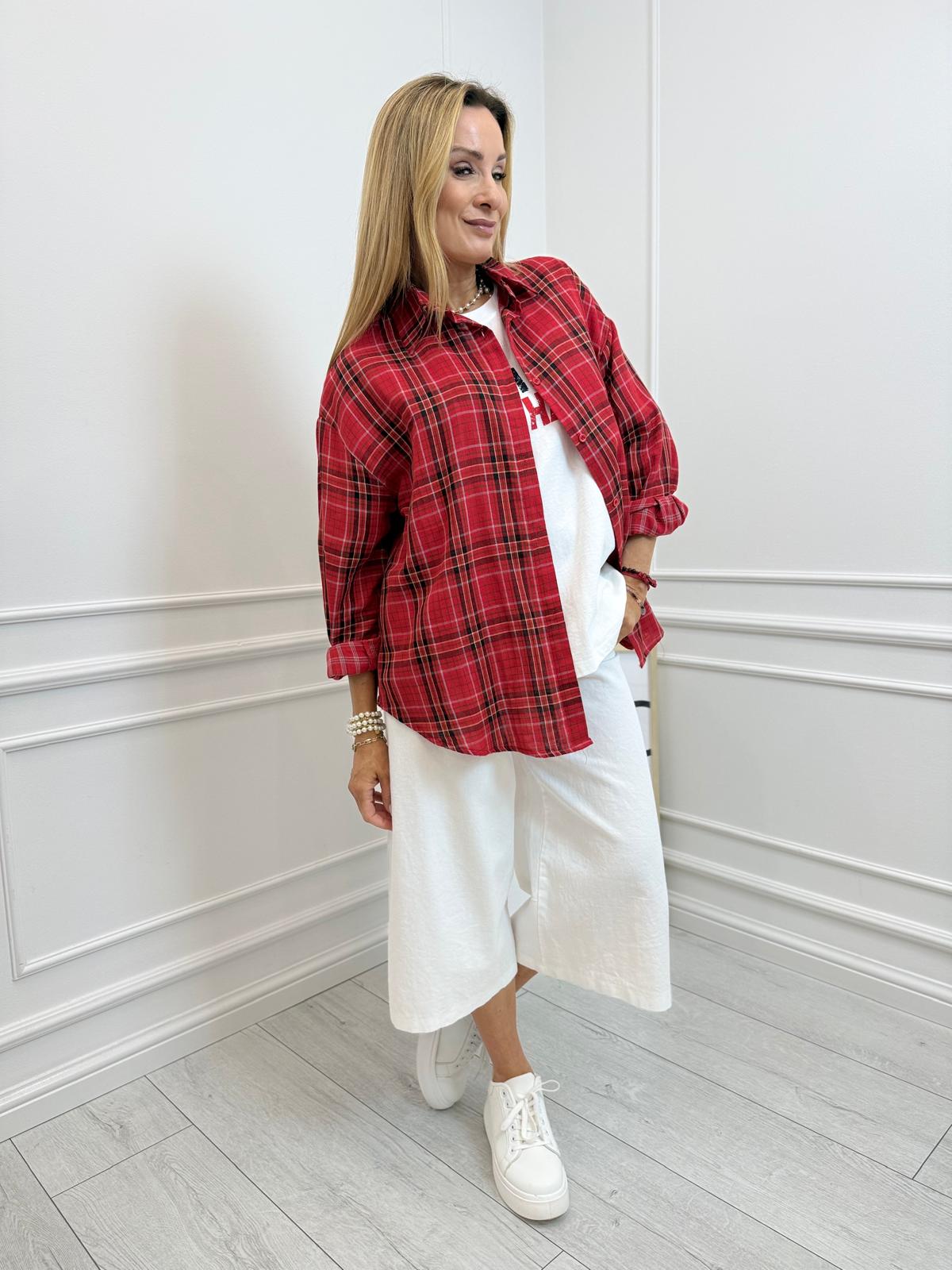 Czerwona Klasyczna Koszula w Kratę