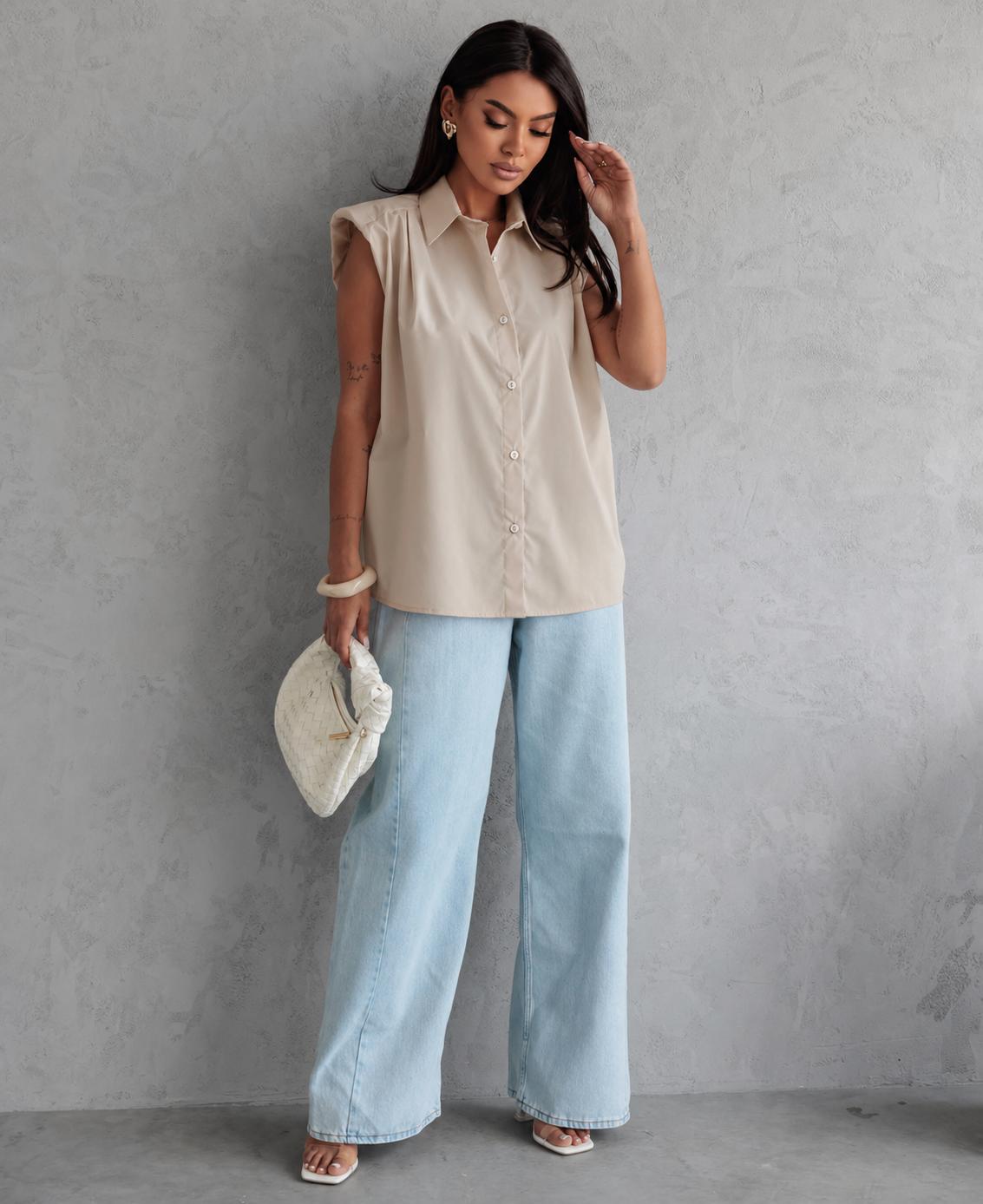 Elegancka Koszula z Poduszkami na Ramionach Me Gusta Beżowa 